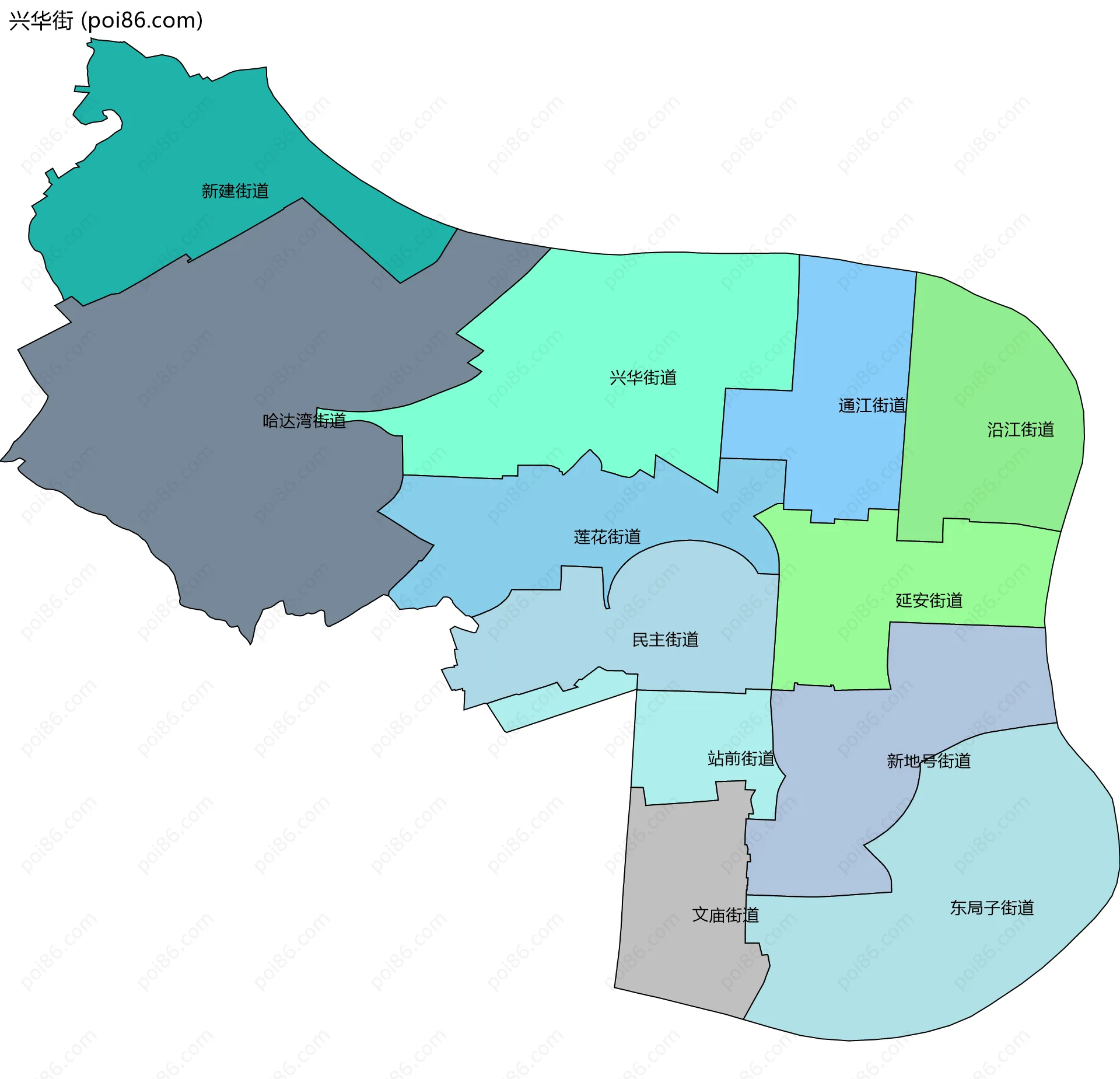 兴华街边界地图(五级行政区划)