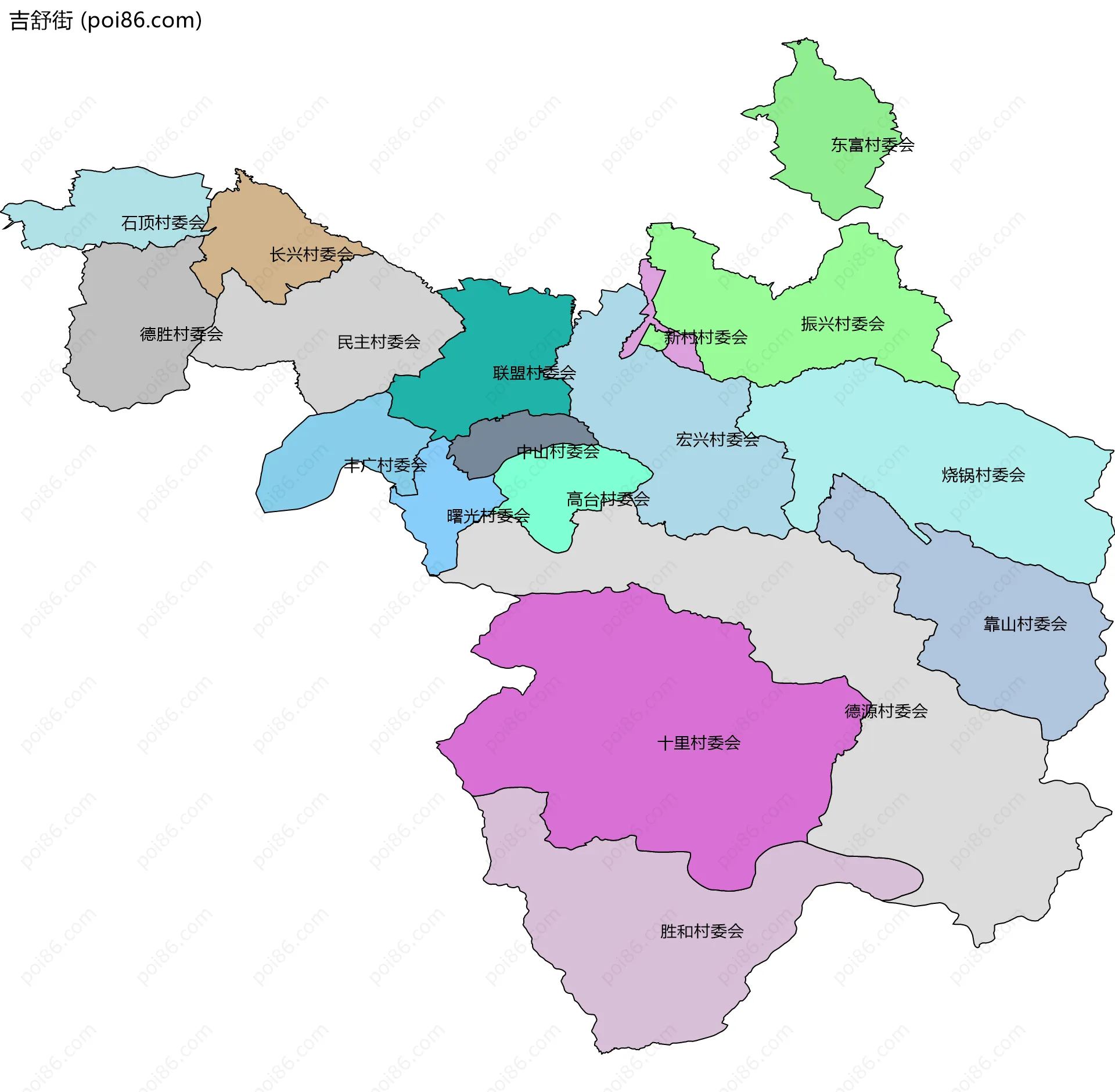 吉舒街边界地图(五级行政区划)