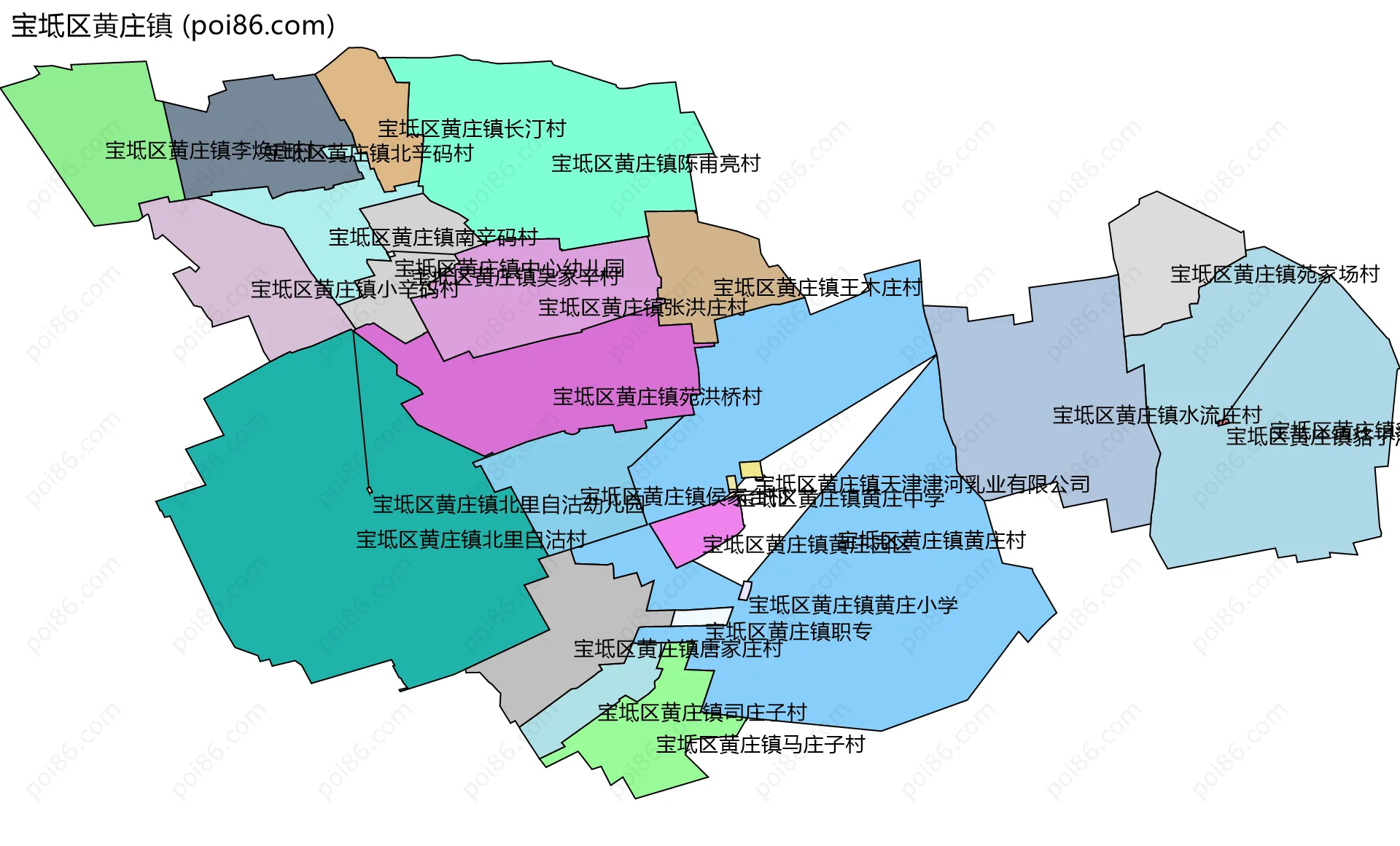 宝坻区黄庄镇边界地图(五级行政区划)