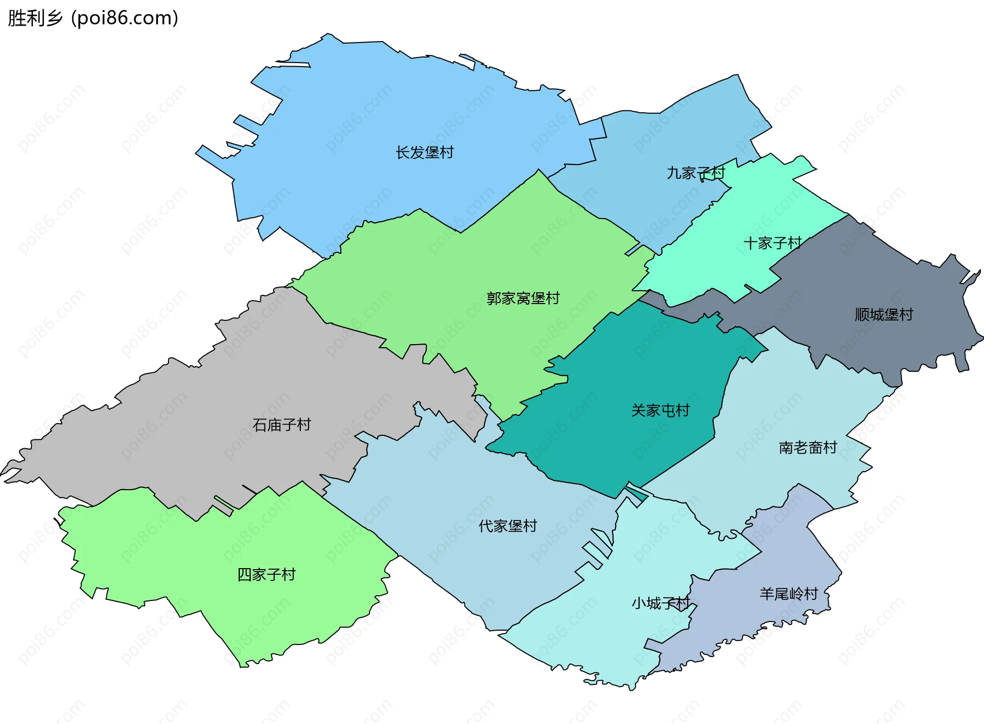 胜利乡边界地图(五级行政区划)