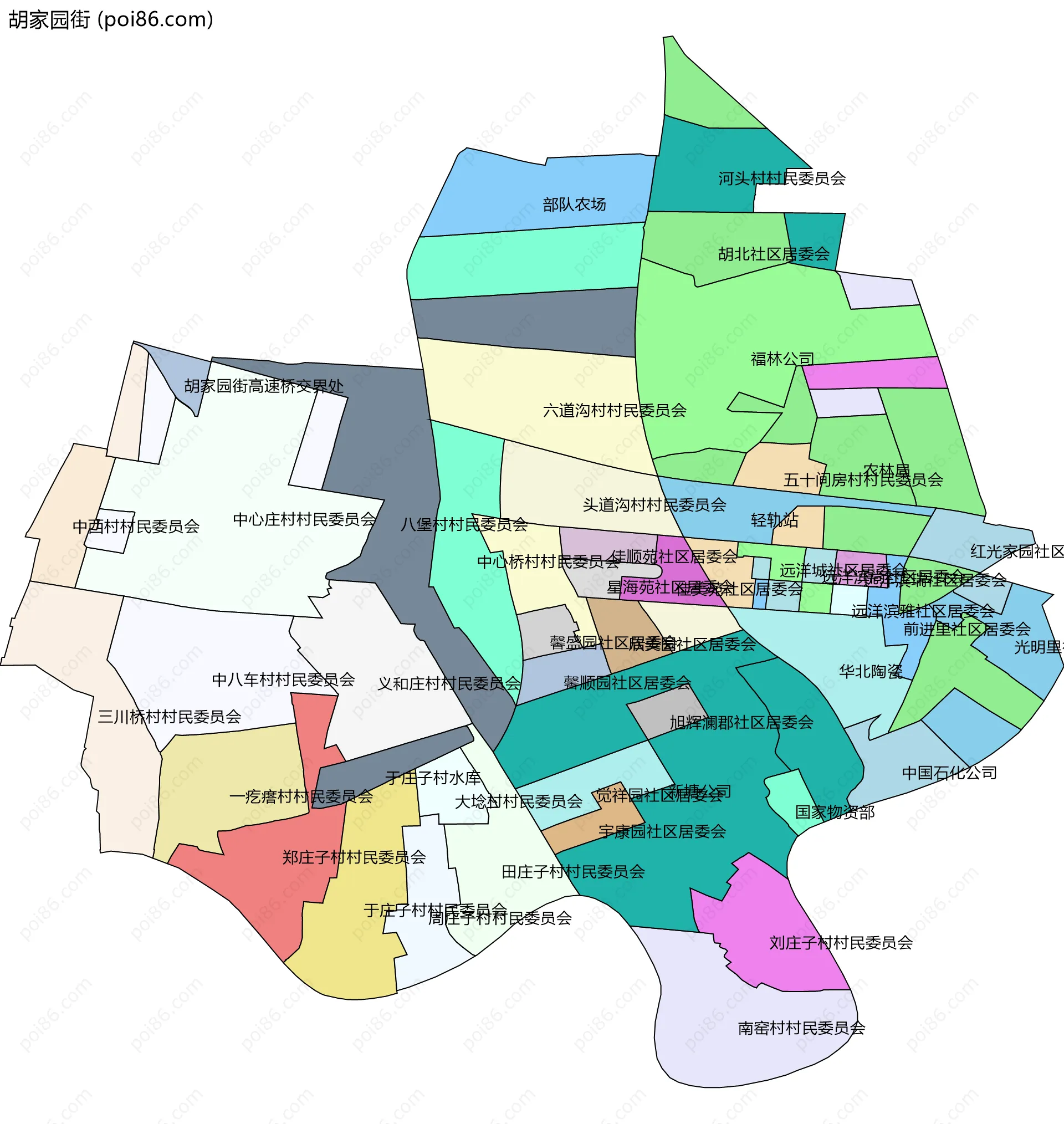 胡家园街边界地图(五级行政区划)