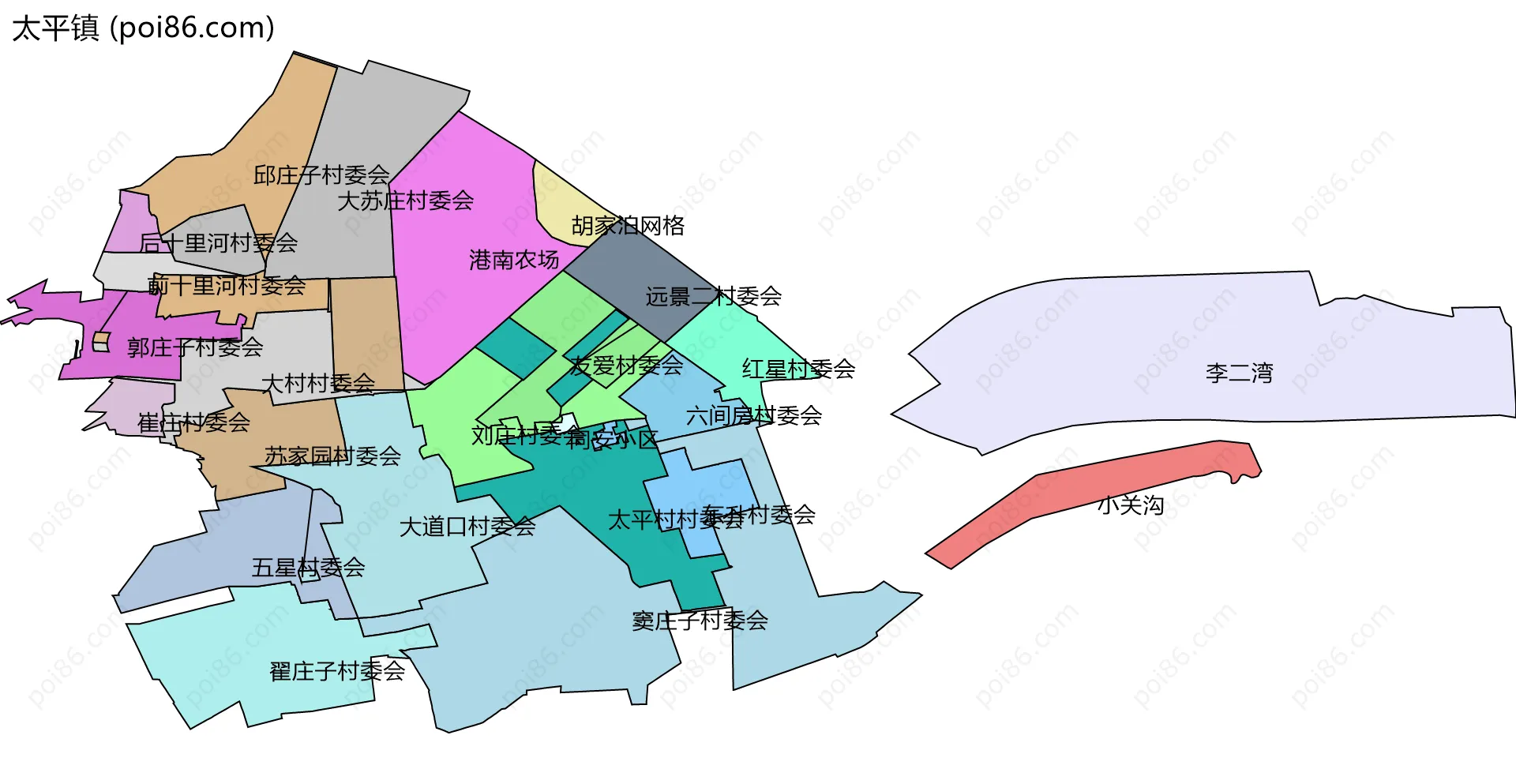 太平镇边界地图(五级行政区划)