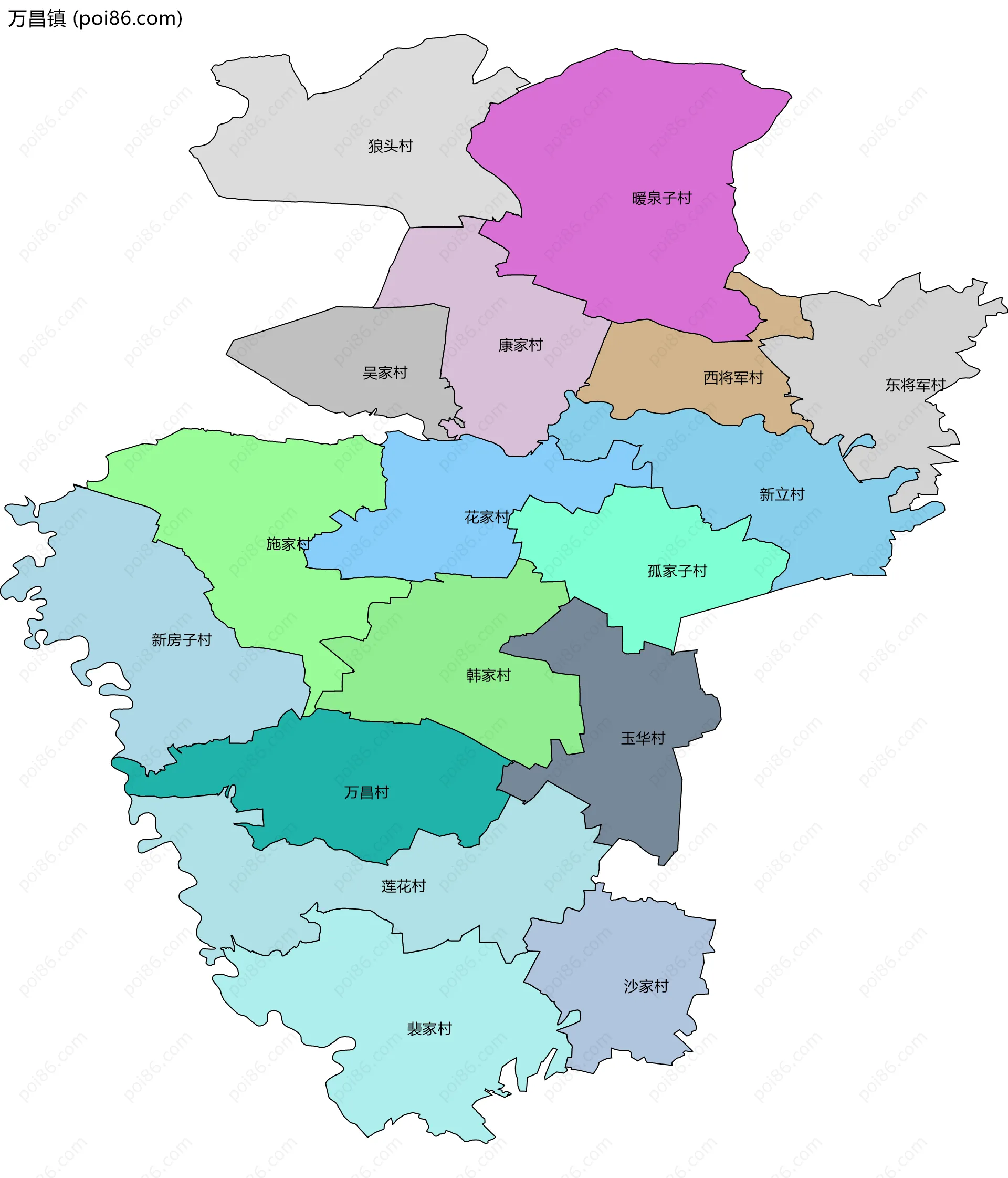万昌镇边界地图(五级行政区划)