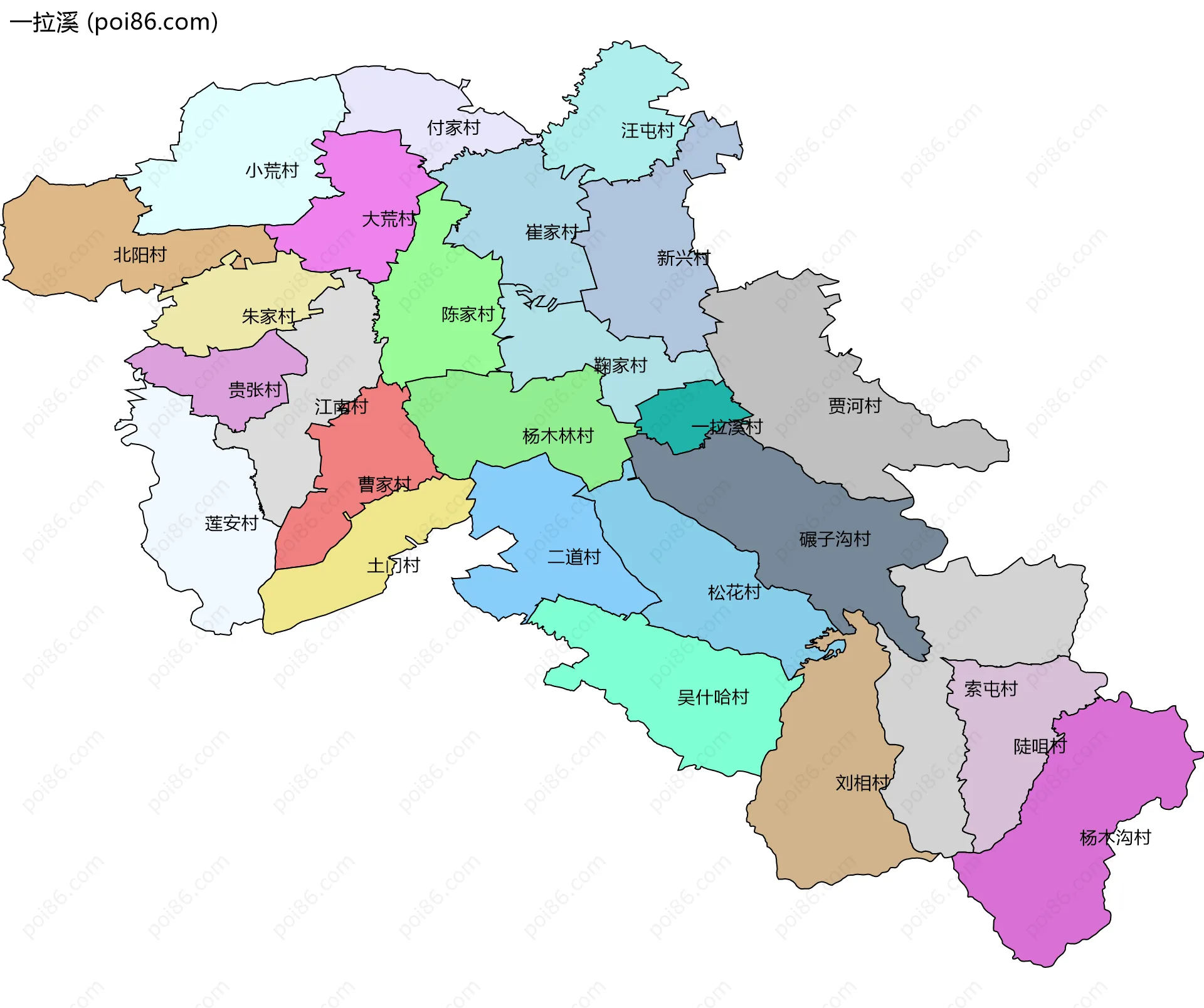 一拉溪边界地图(五级行政区划)