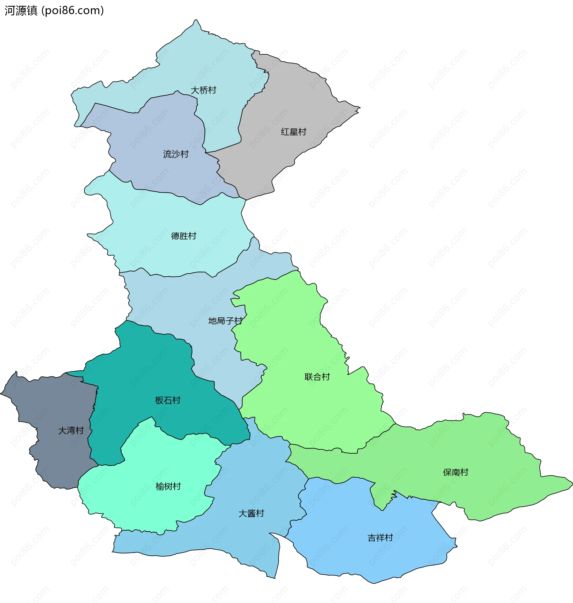 河源镇边界地图(五级行政区划)