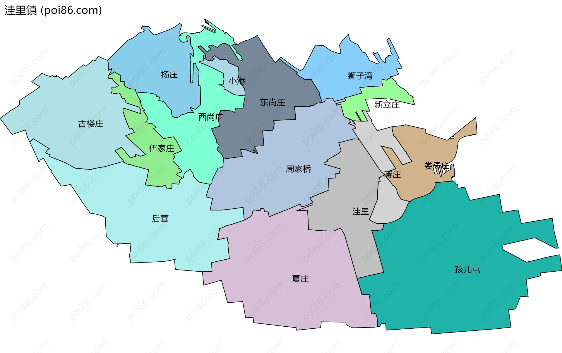 洼里镇边界地图(五级行政区划)