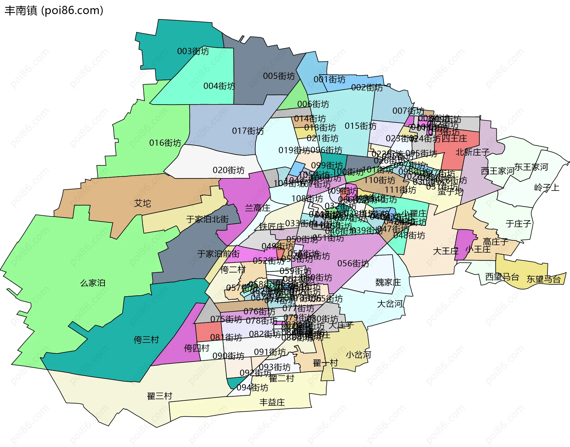 丰南镇边界地图(五级行政区划)