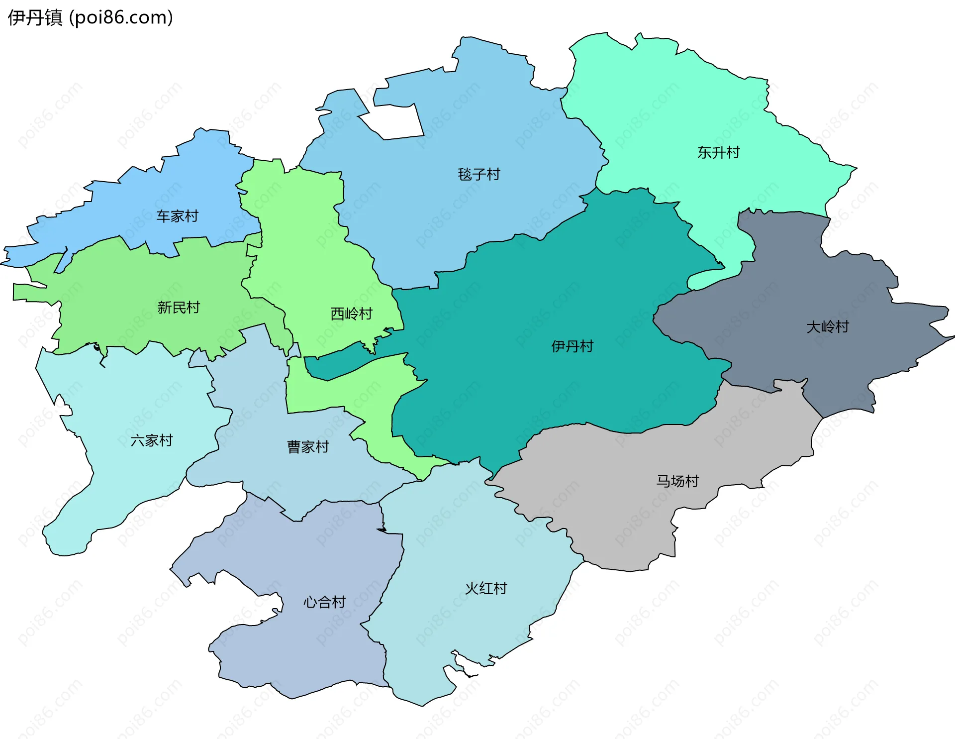 伊丹镇边界地图(五级行政区划)