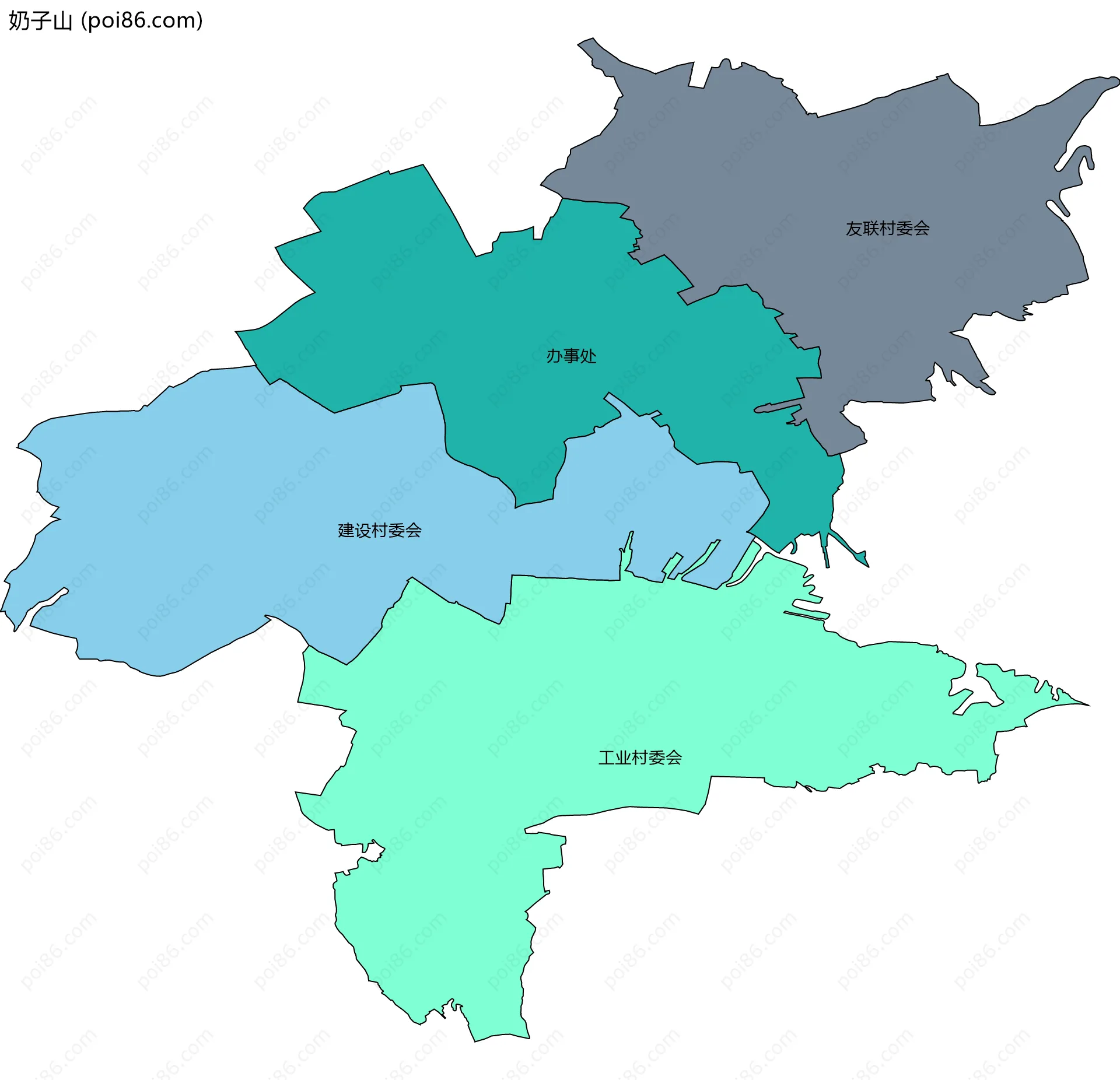 奶子山边界地图(五级行政区划)