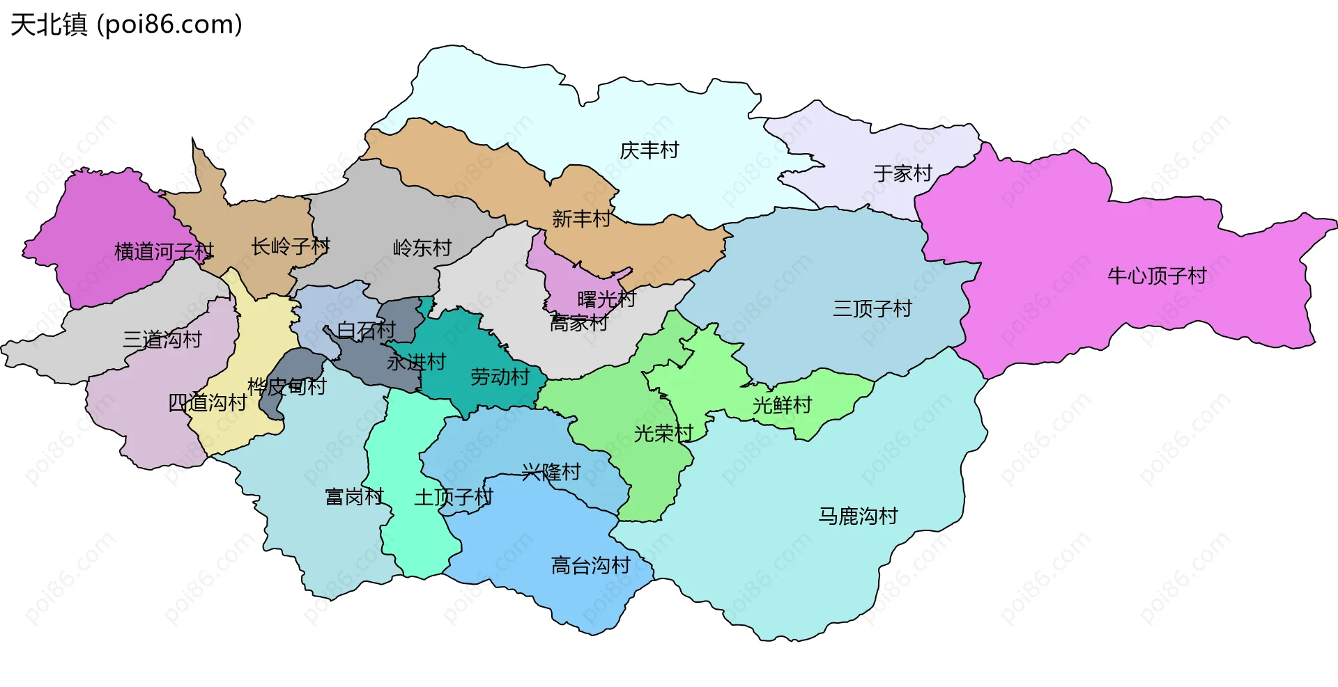 天北镇边界地图(五级行政区划)