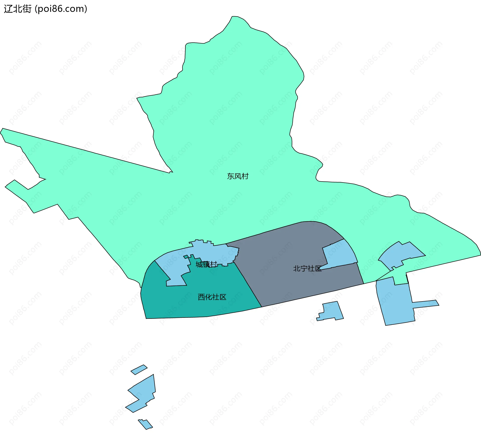 辽北街边界地图(五级行政区划)