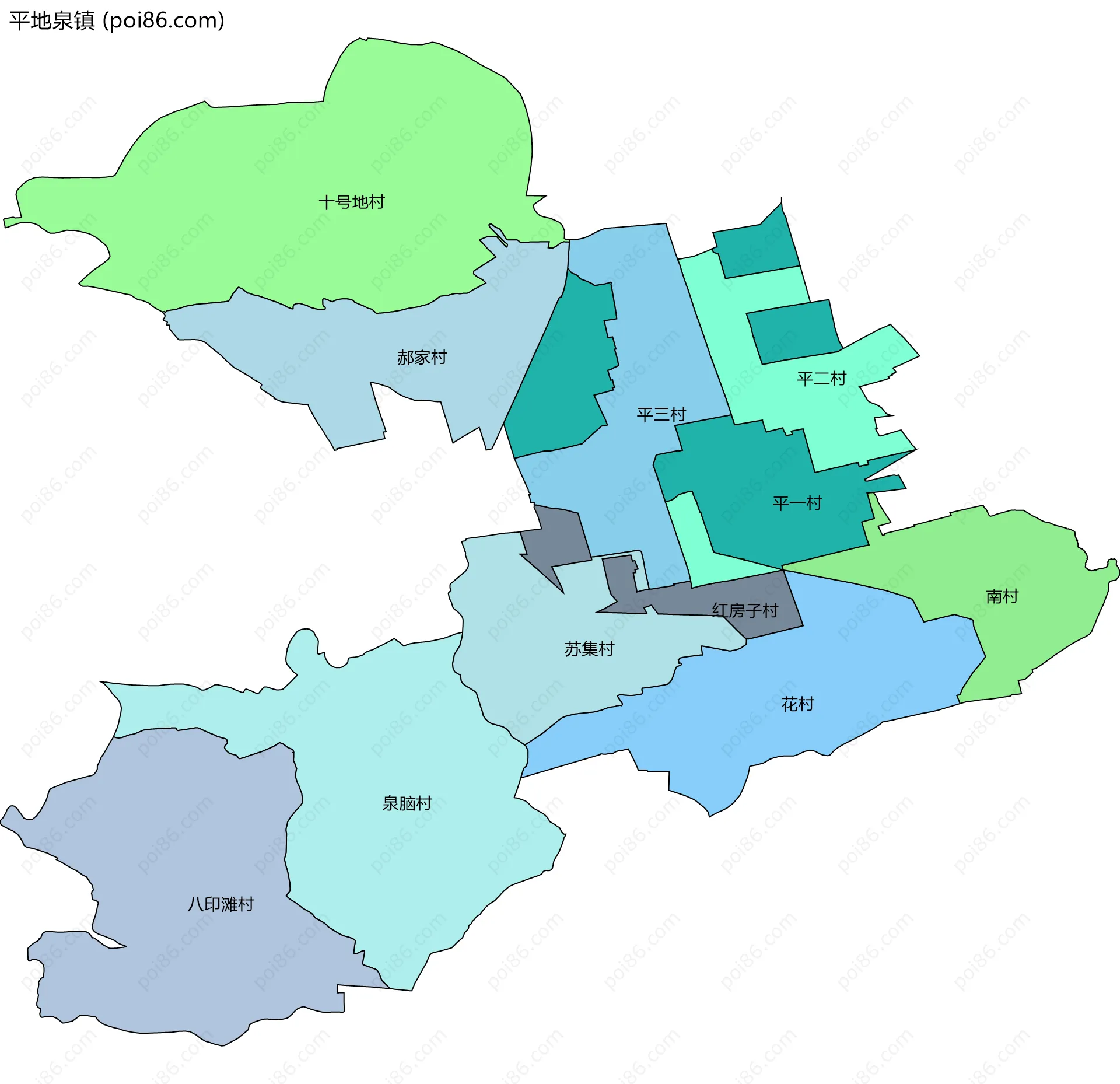 平地泉镇边界地图(五级行政区划)