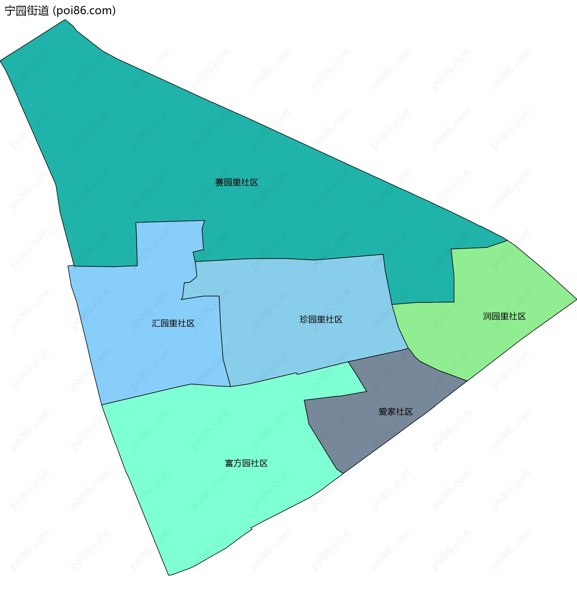 宁园街道边界地图(五级行政区划)