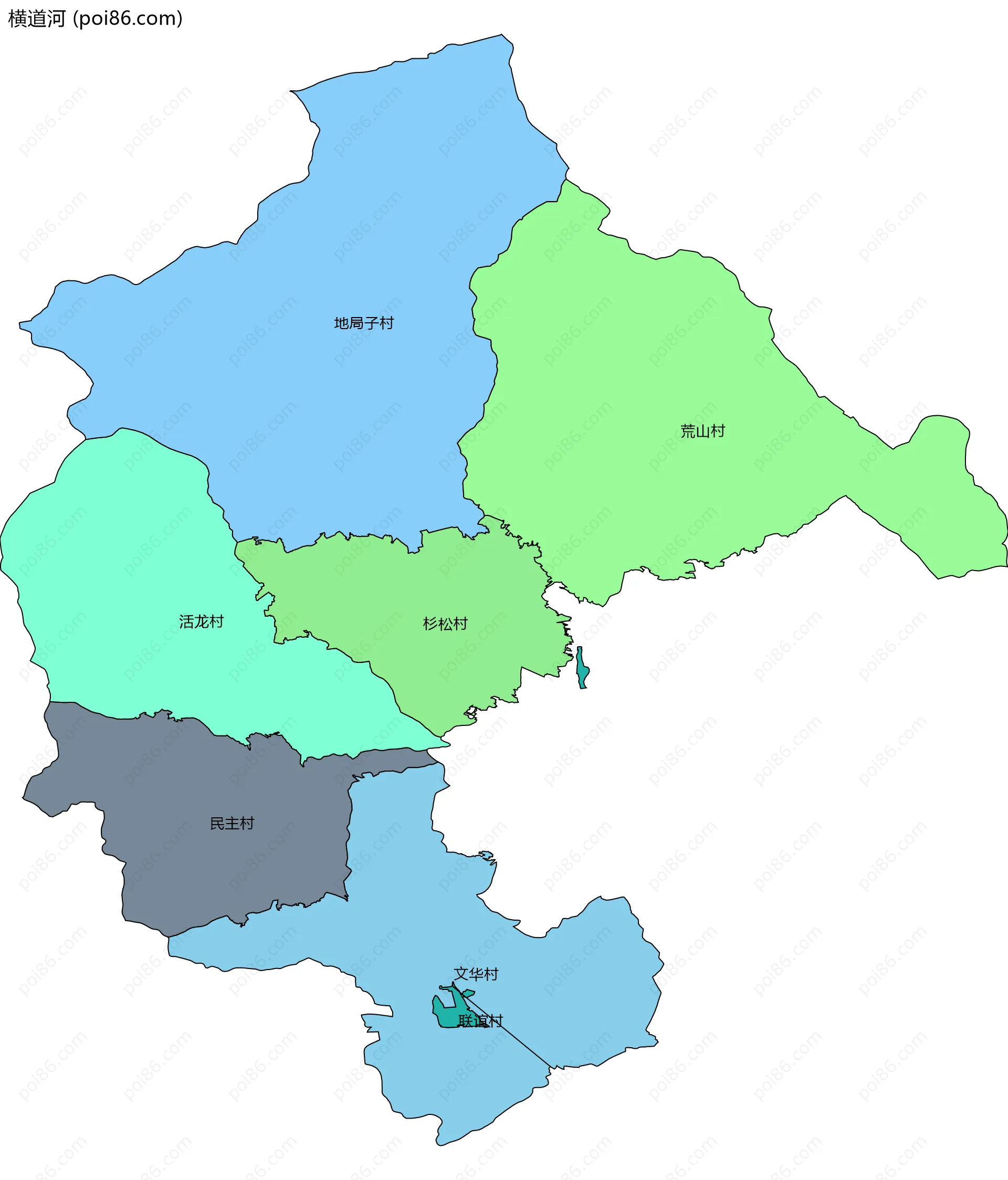 横道河边界地图(五级行政区划)