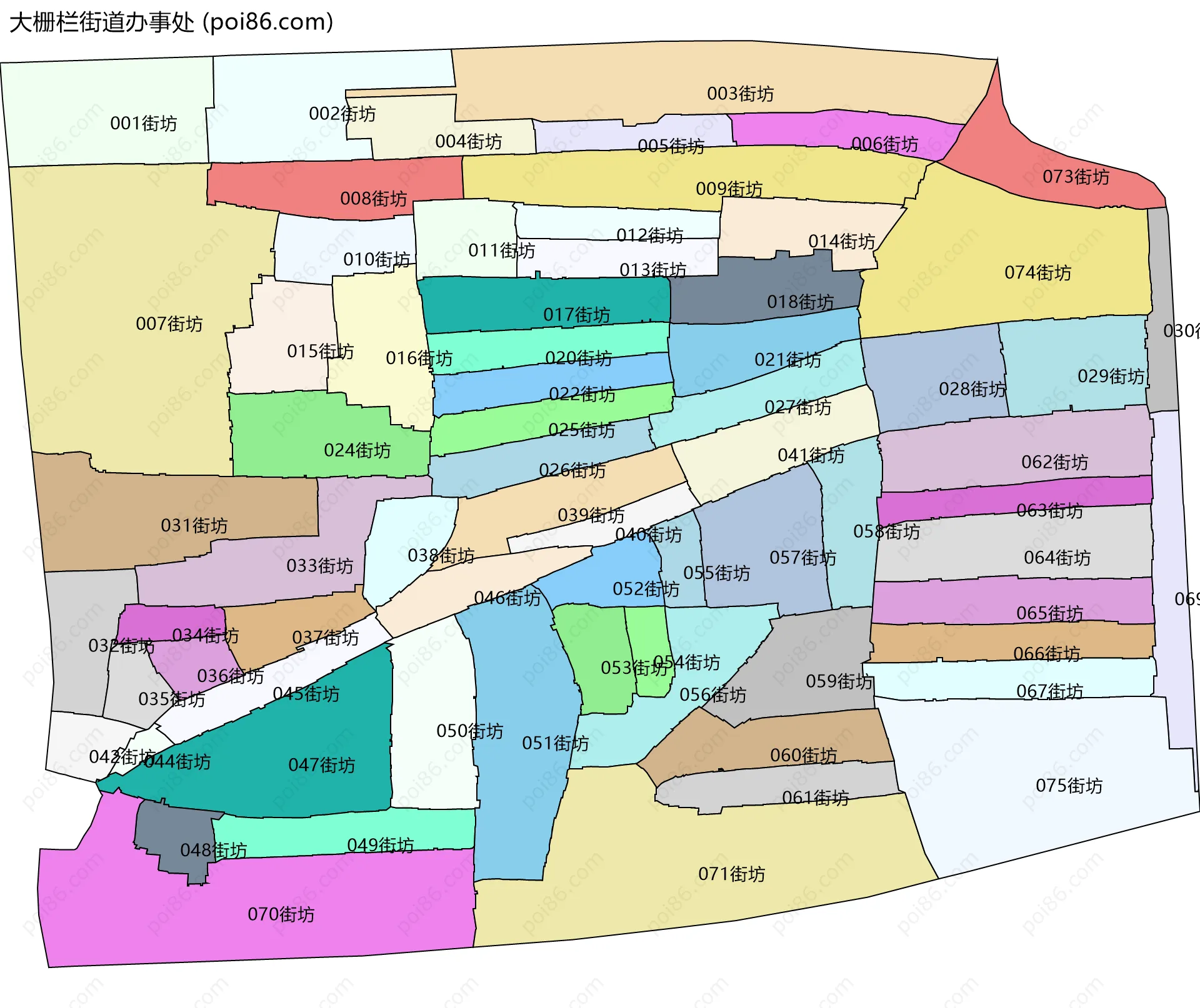 大栅栏街道办事处边界地图(五级行政区划)