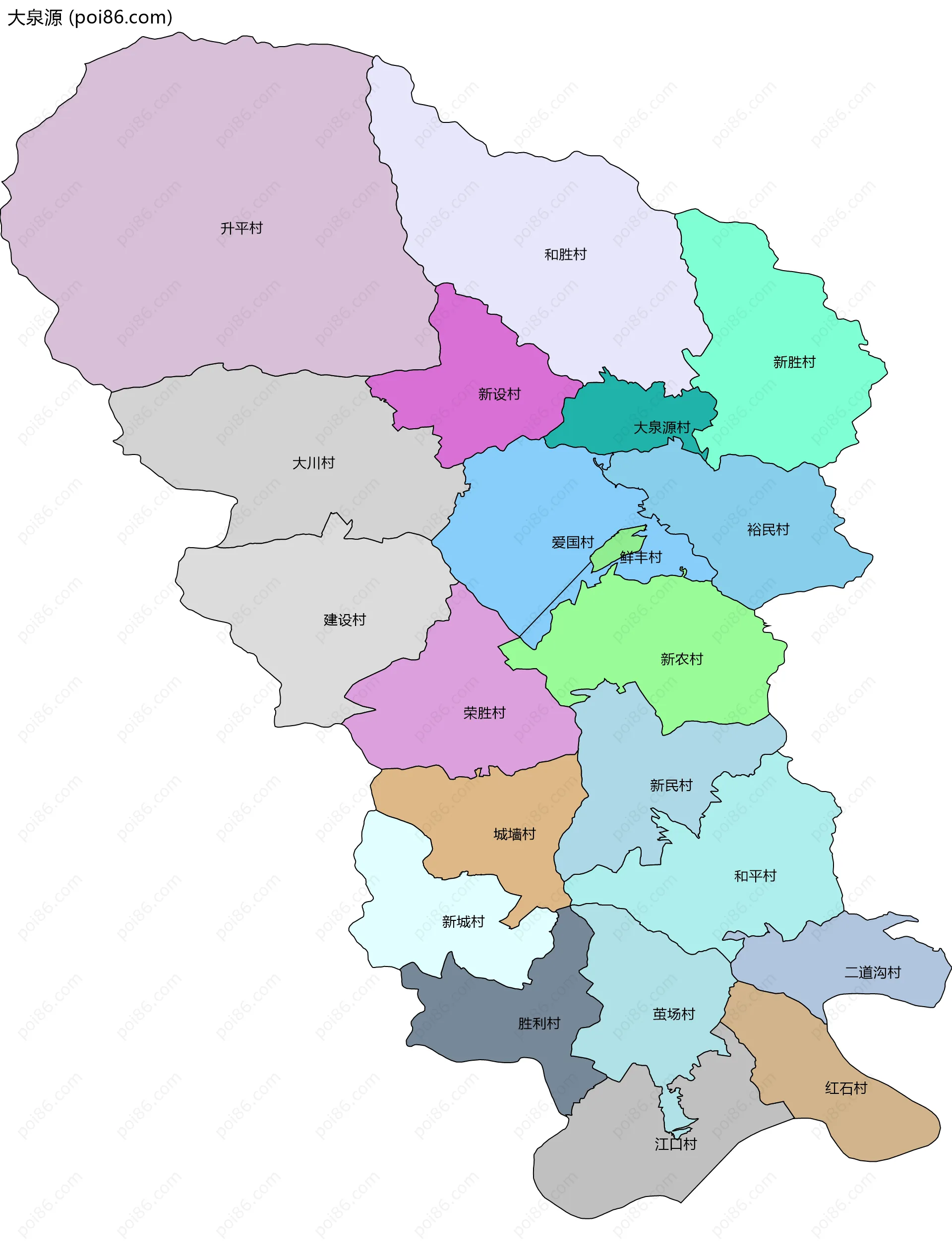 大泉源边界地图(五级行政区划)