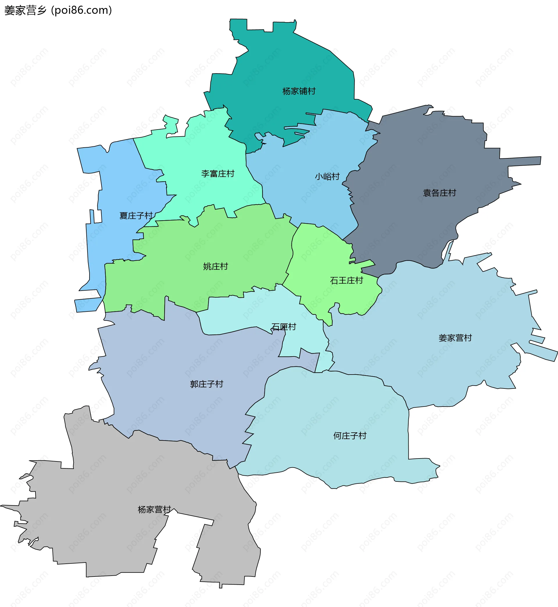 姜家营乡边界地图(五级行政区划)