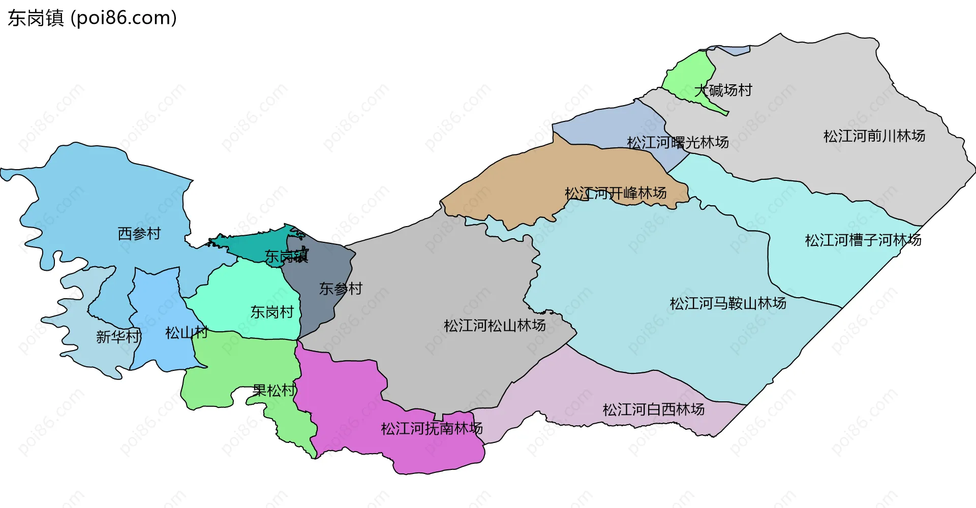 东岗镇边界地图(五级行政区划)