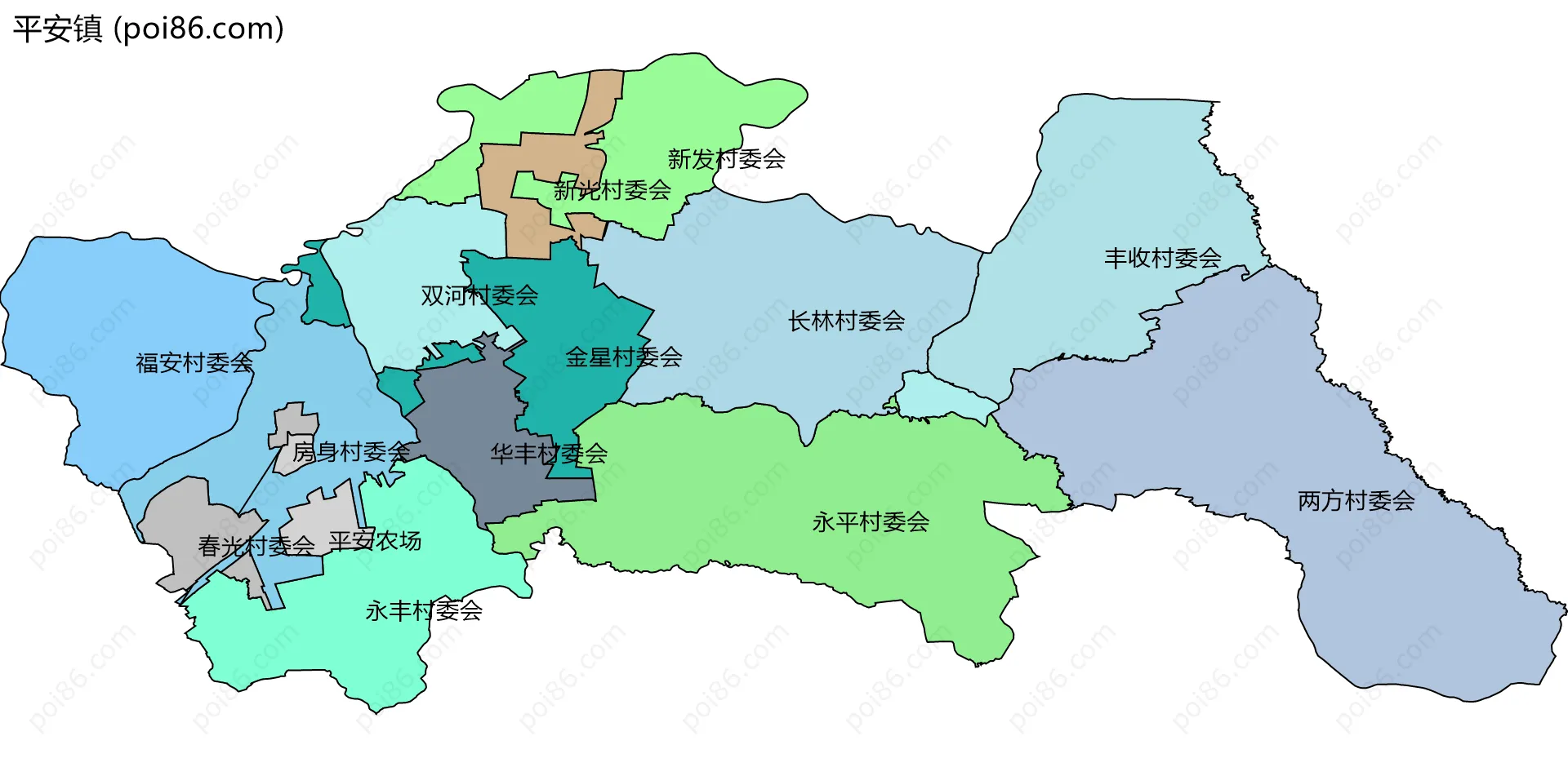 平安镇边界地图(五级行政区划)