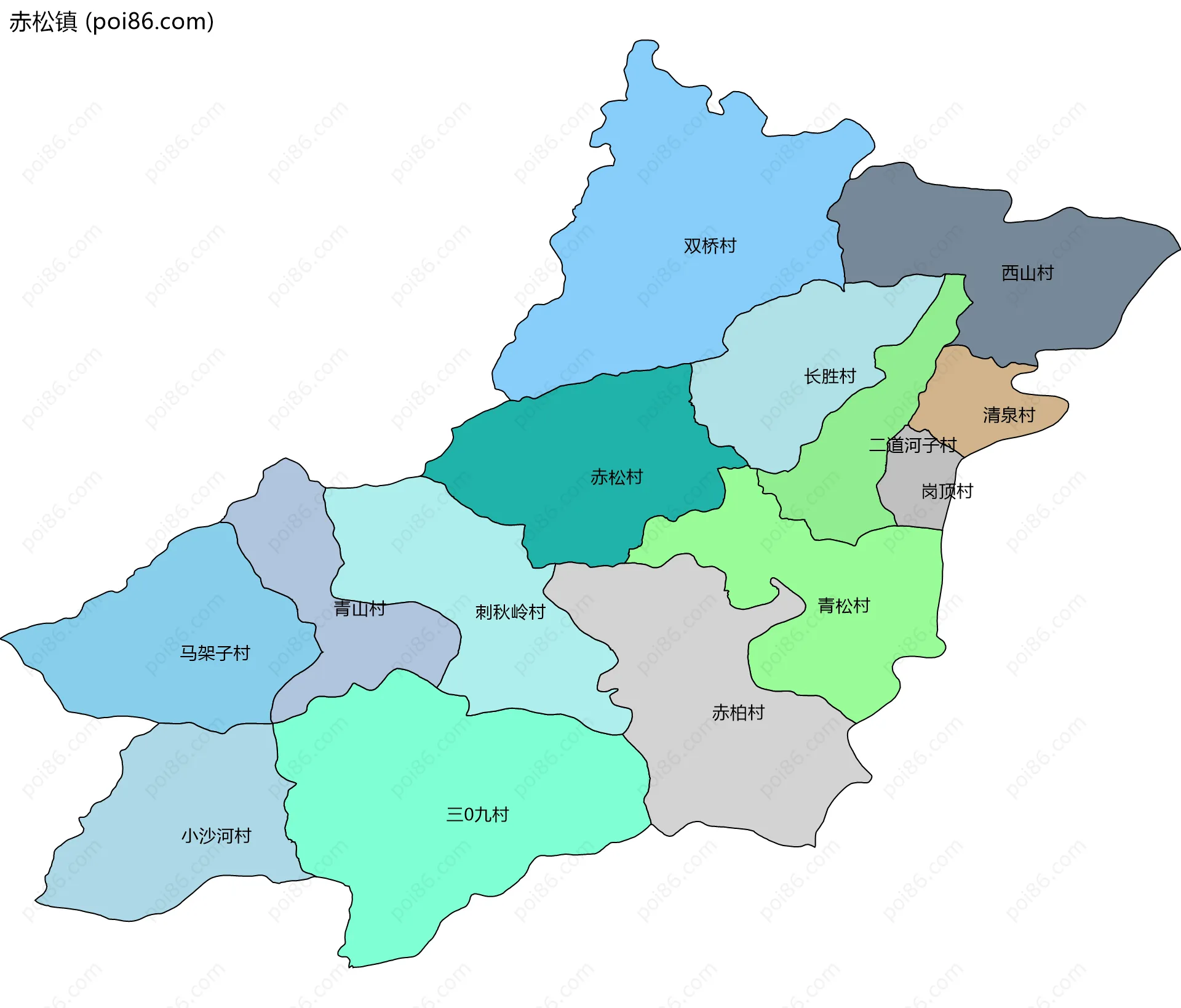 赤松镇边界地图(五级行政区划)
