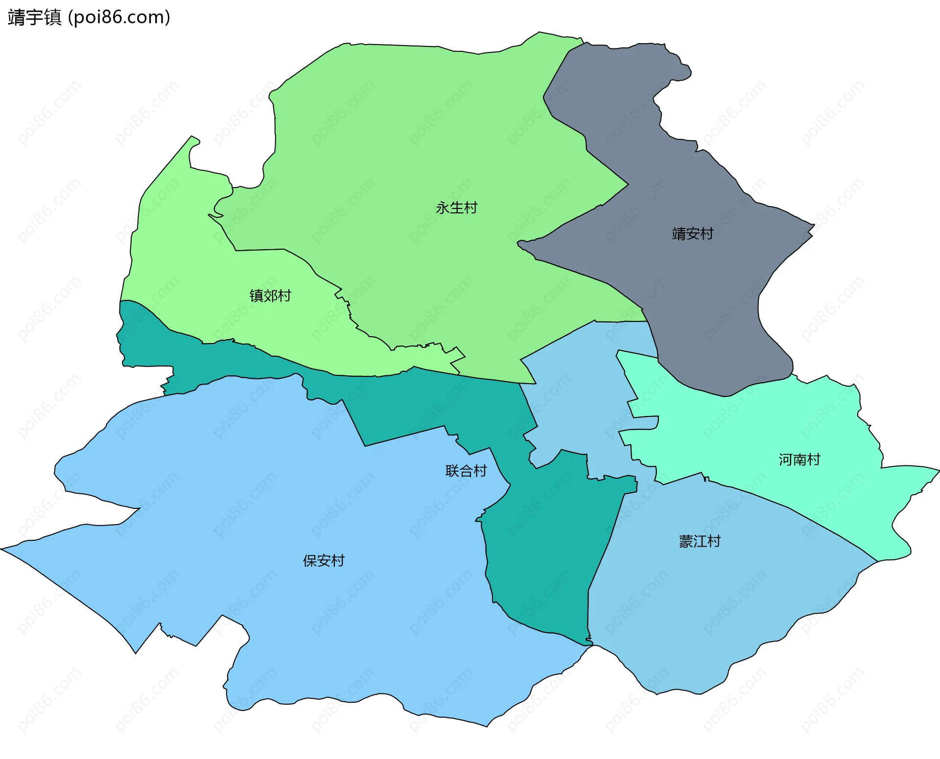 靖宇镇边界地图(五级行政区划)