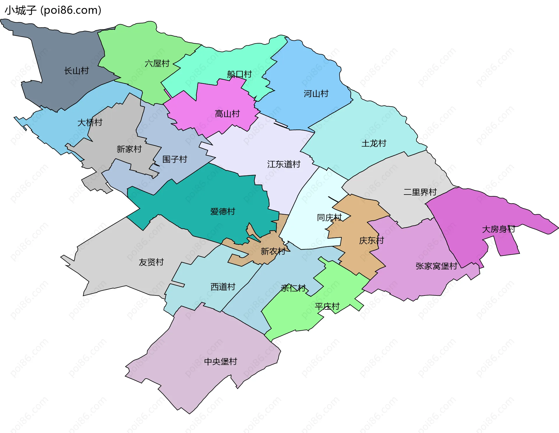 小城子边界地图(五级行政区划)