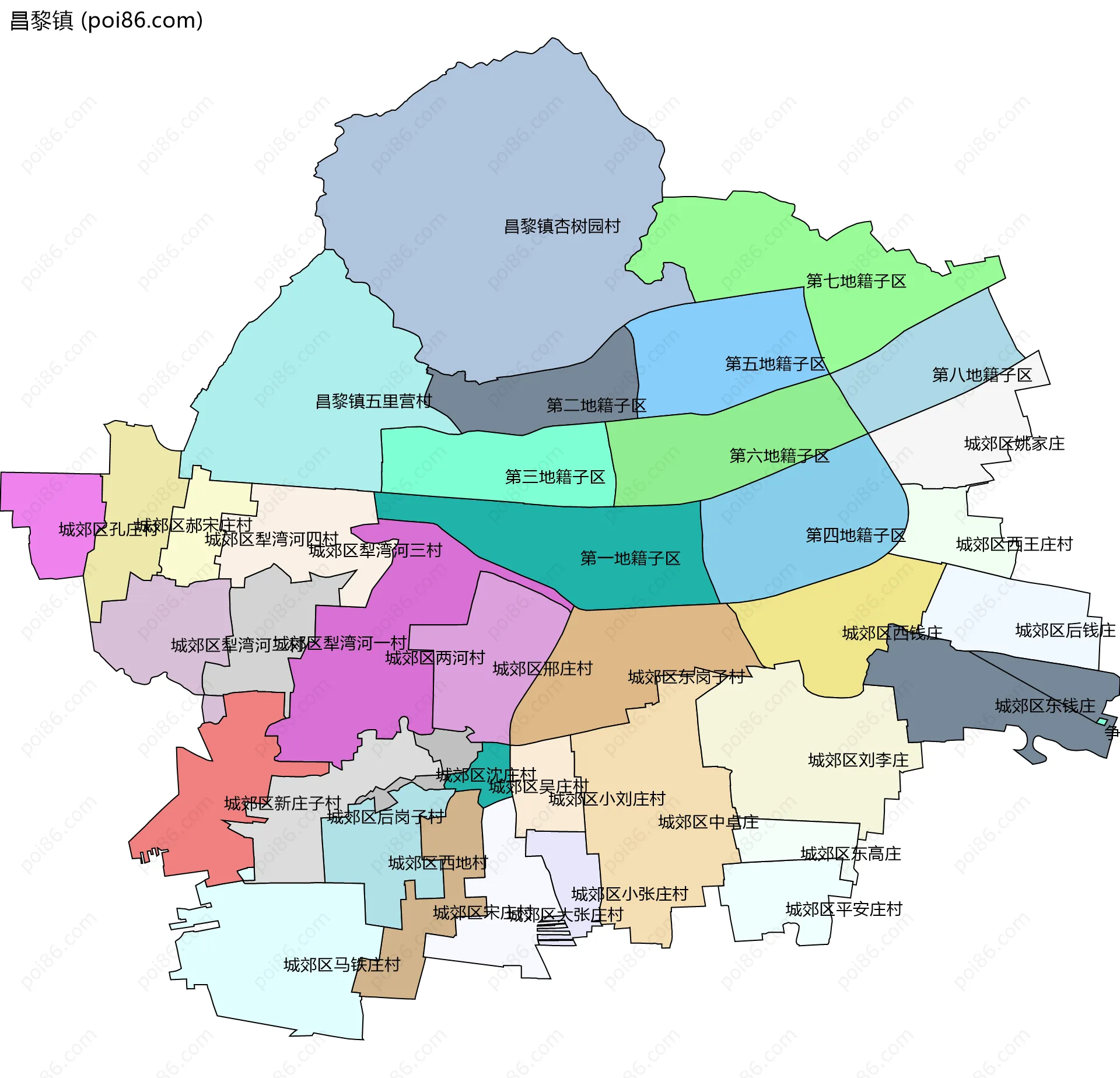 昌黎镇边界地图(五级行政区划)