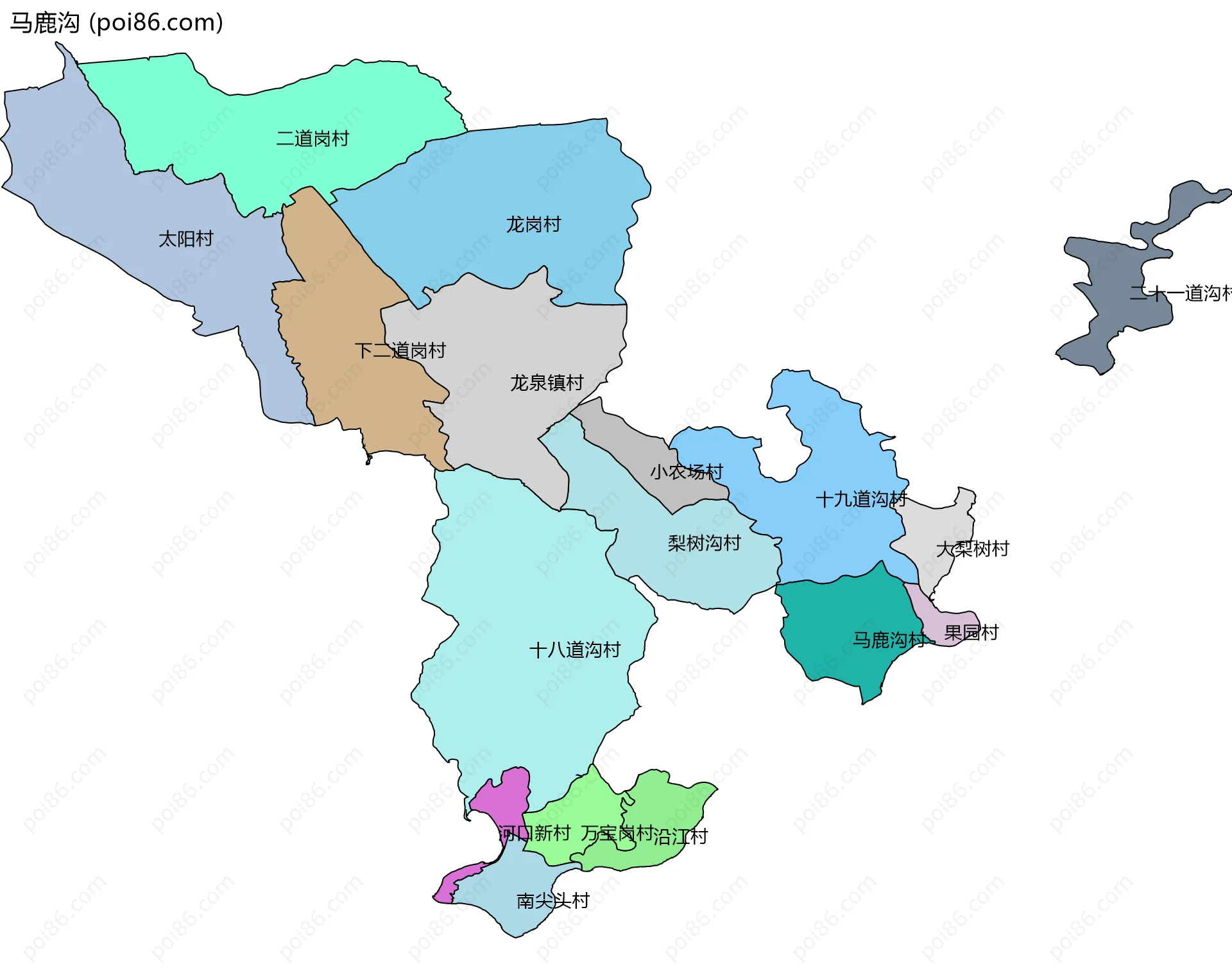 马鹿沟边界地图(五级行政区划)