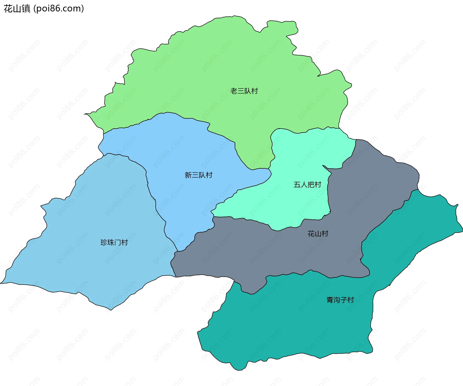 花山镇边界地图(五级行政区划)