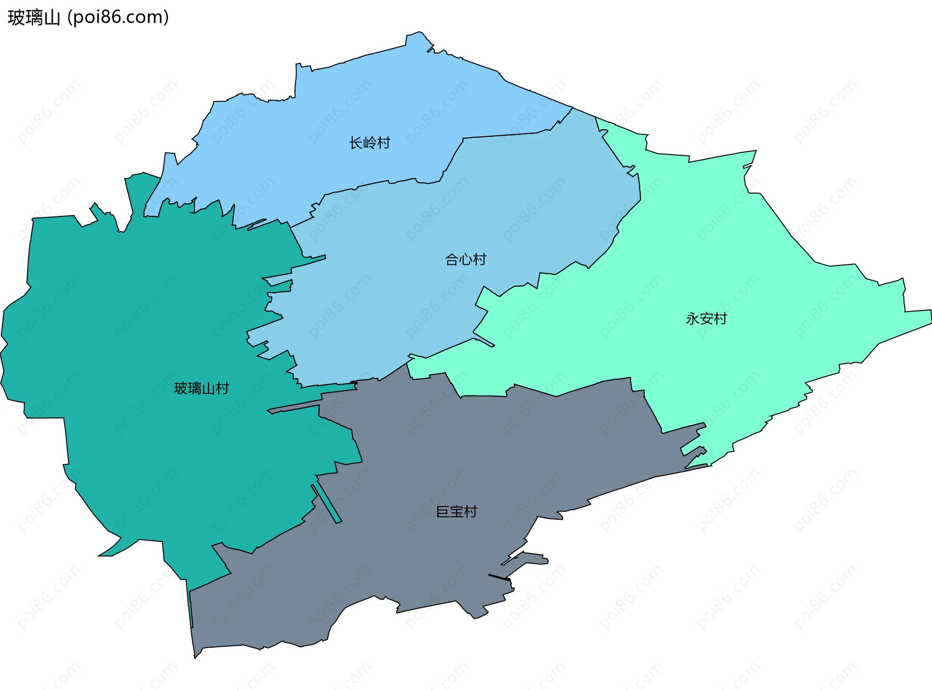 玻璃山边界地图(五级行政区划)