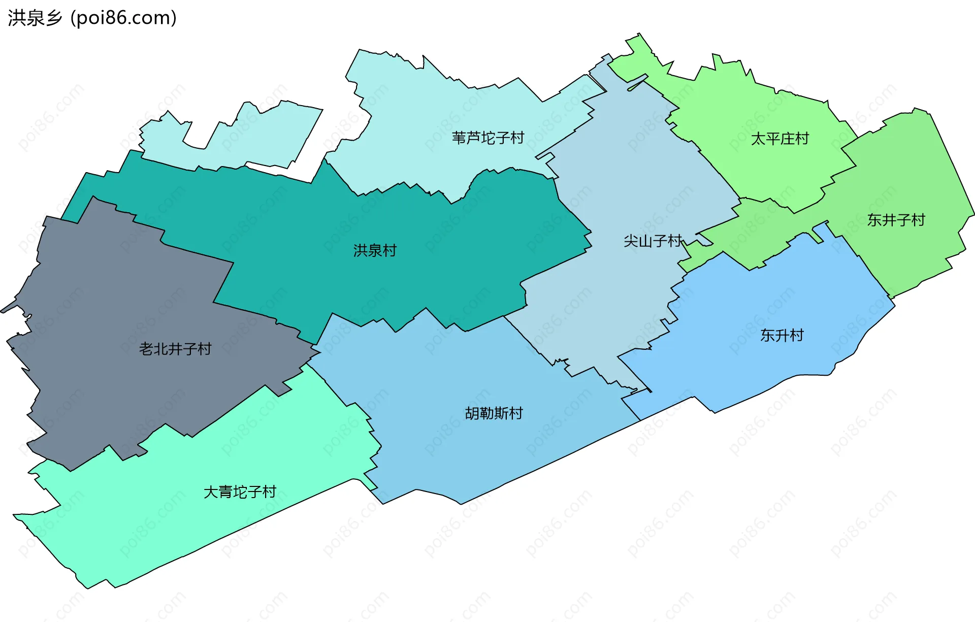 洪泉乡边界地图(五级行政区划)