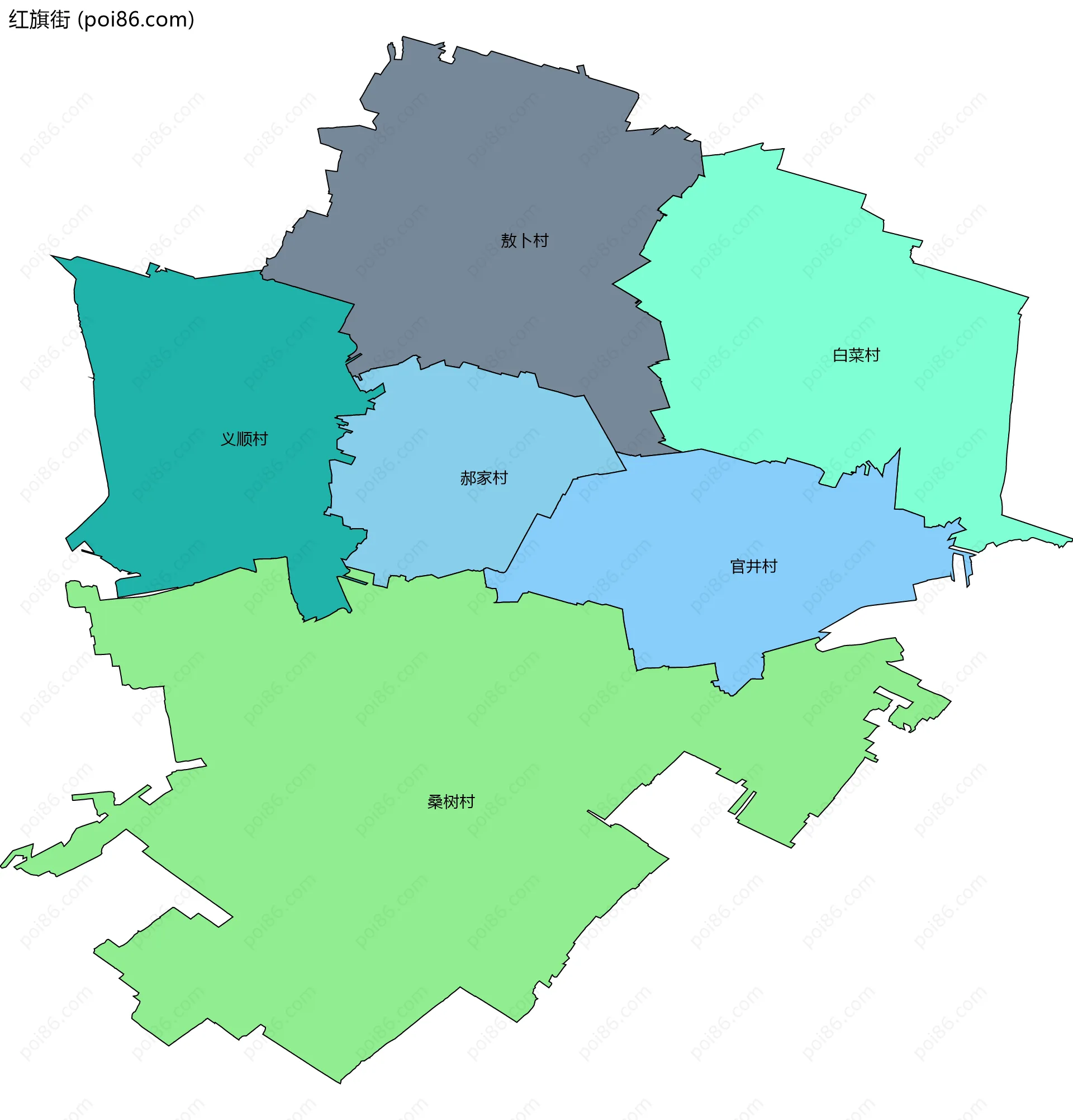 红旗街边界地图(五级行政区划)