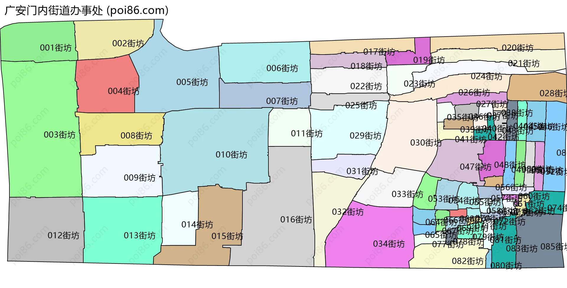 广安门内街道办事处边界地图(五级行政区划)