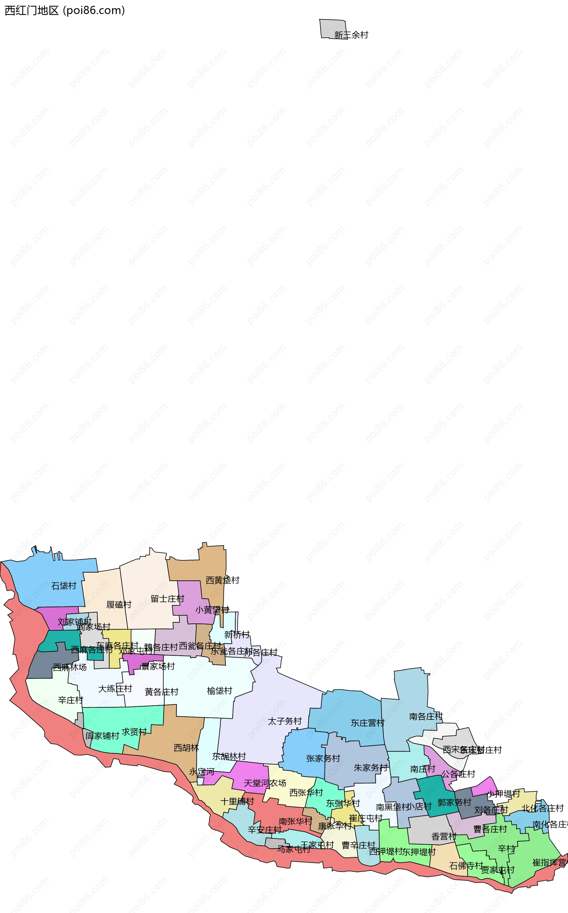 西红门地区边界地图(五级行政区划)