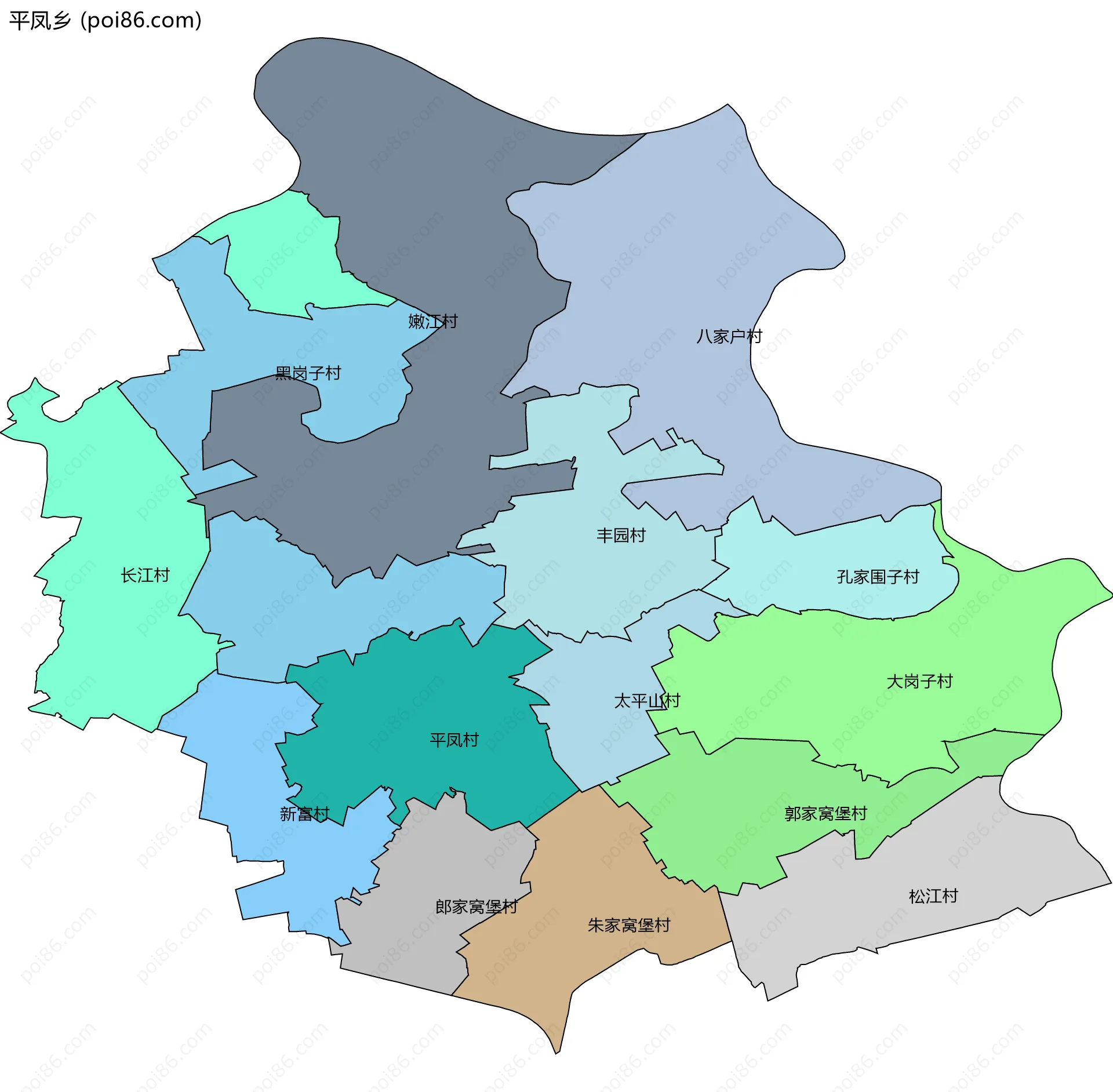 平凤乡边界地图(五级行政区划)
