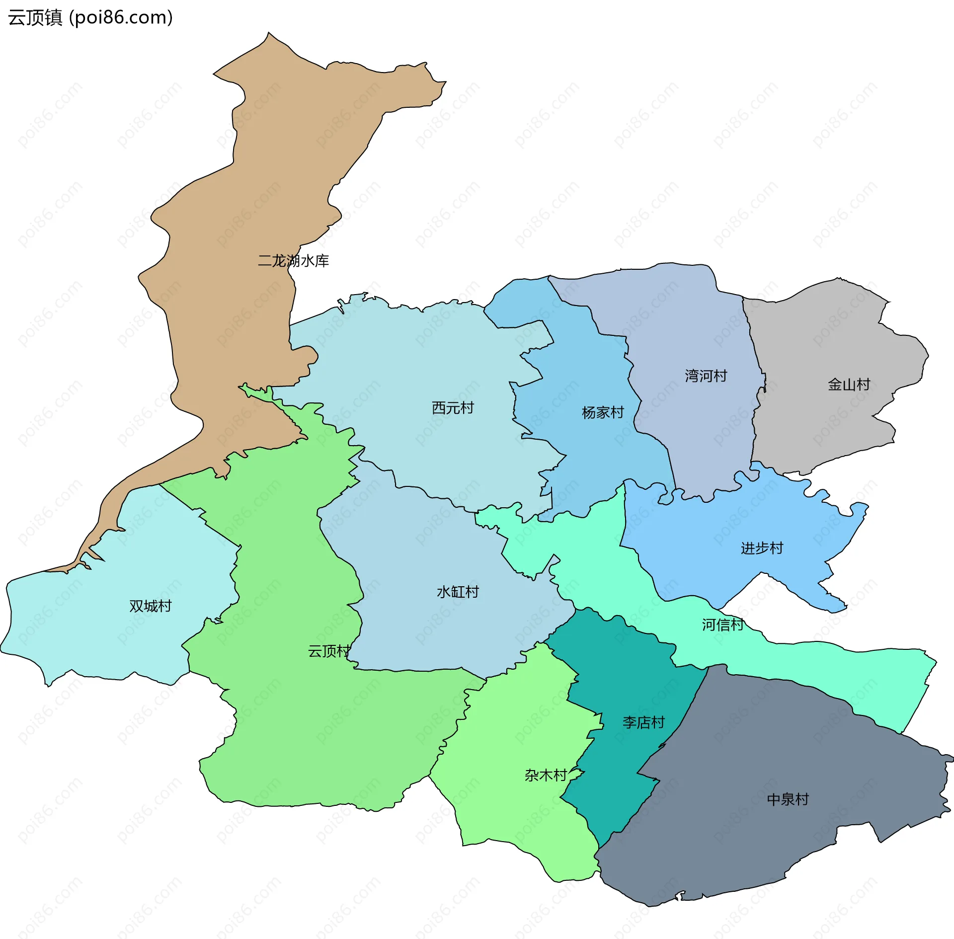 云顶镇边界地图(五级行政区划)