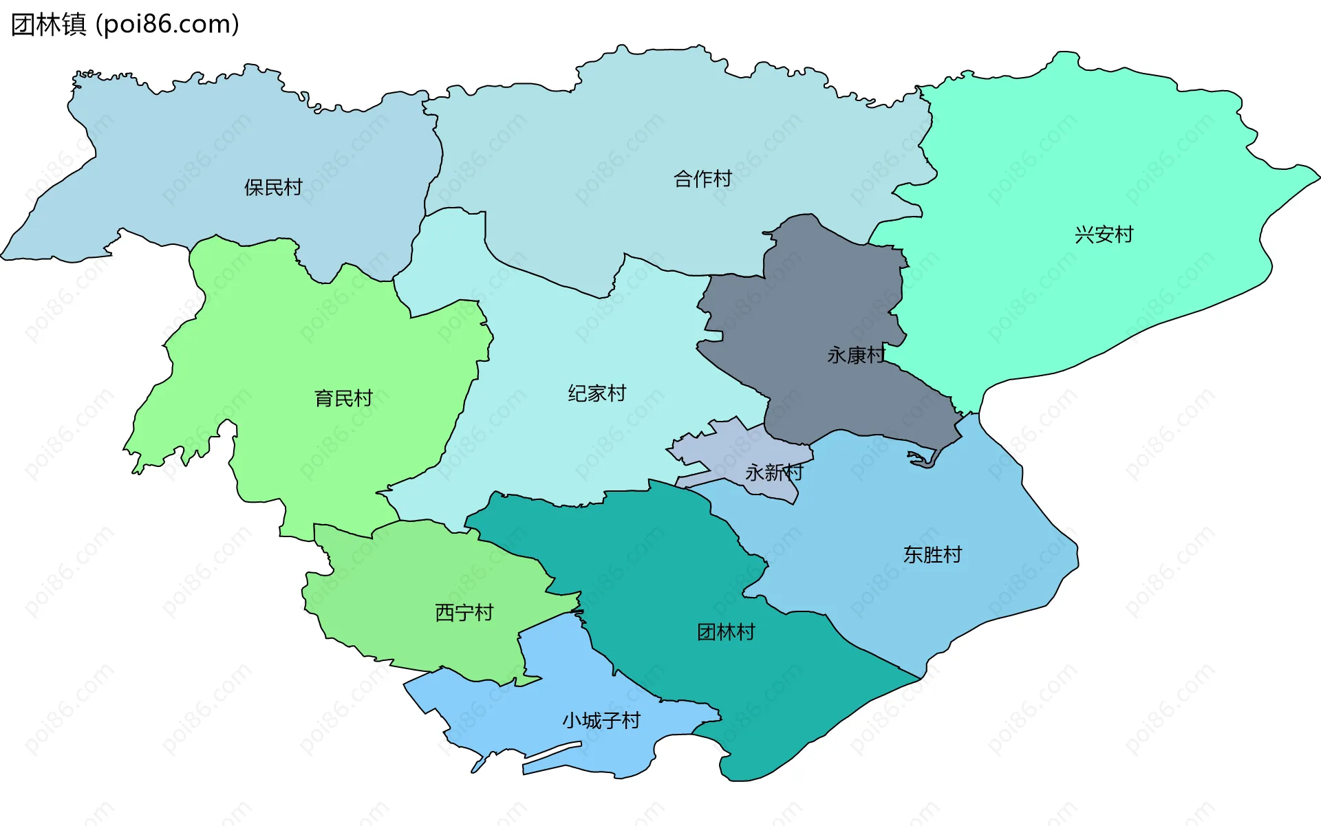 团林镇边界地图(五级行政区划)