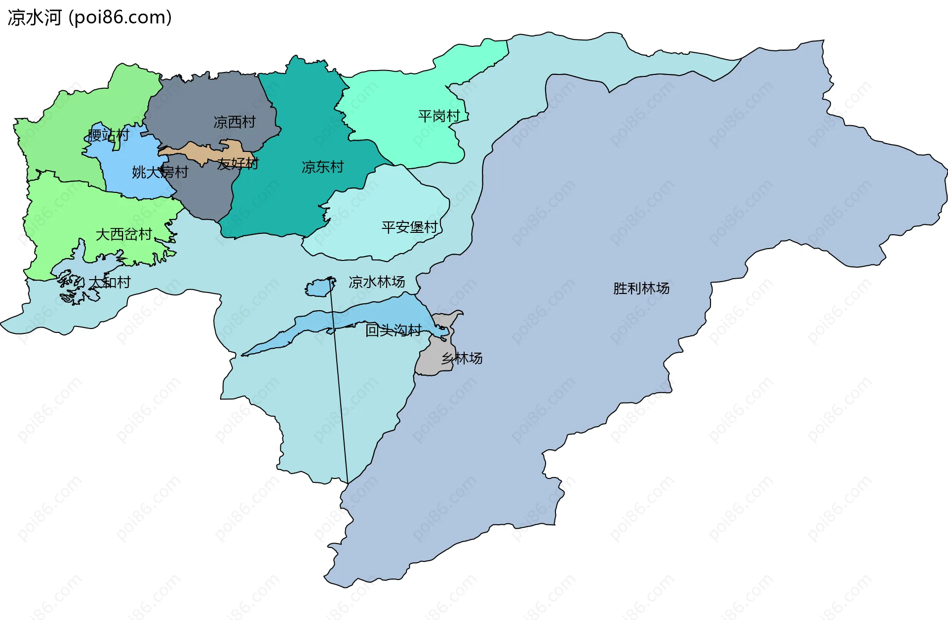 凉水河边界地图(五级行政区划)