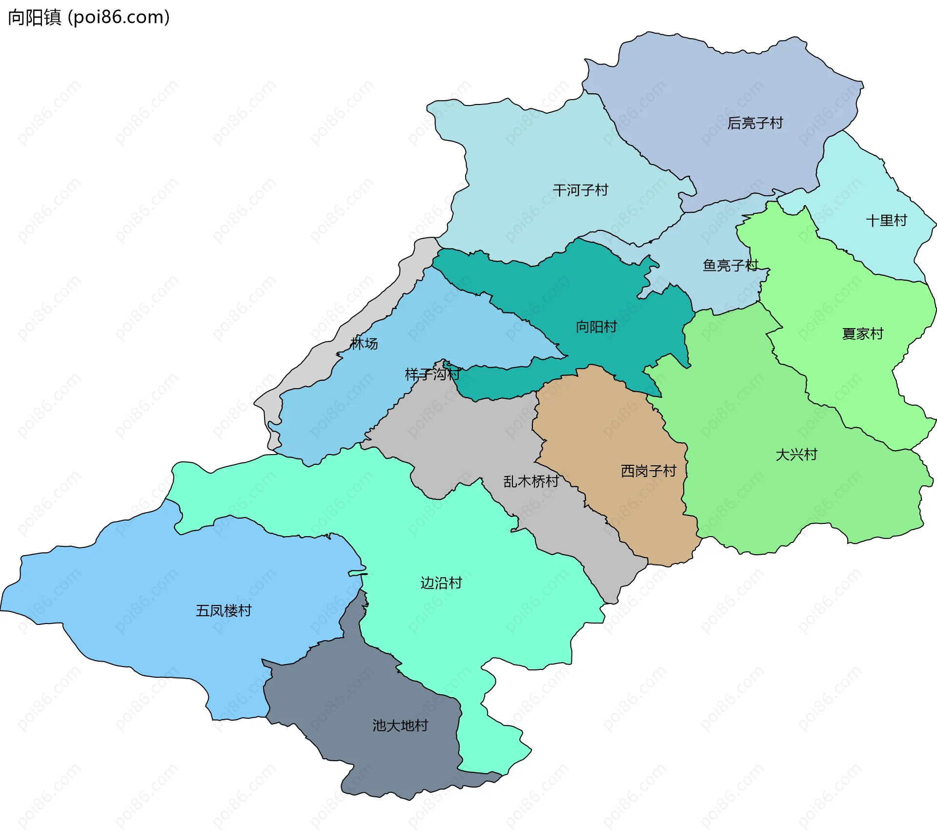 向阳镇边界地图(五级行政区划)