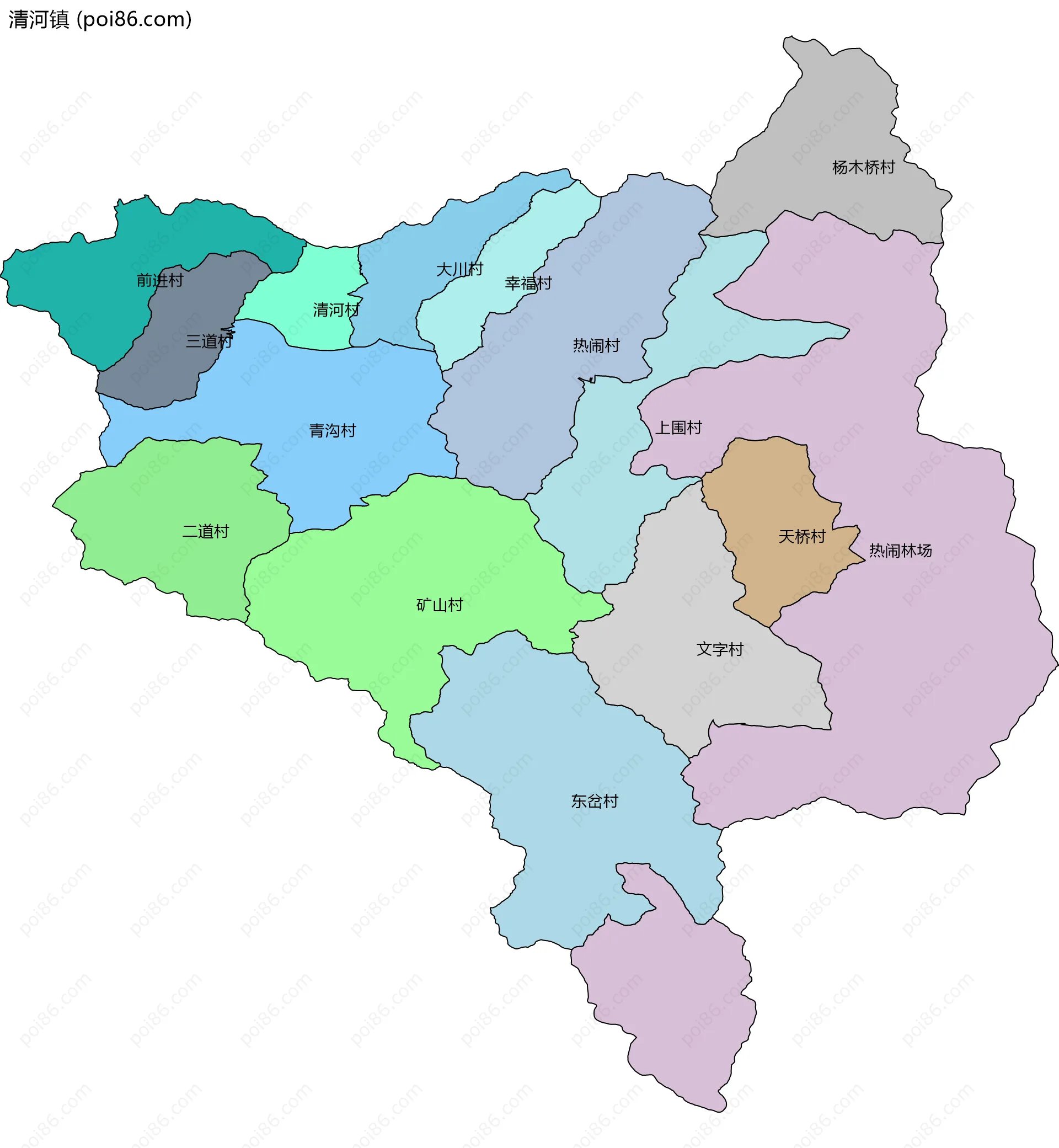 清河镇边界地图(五级行政区划)