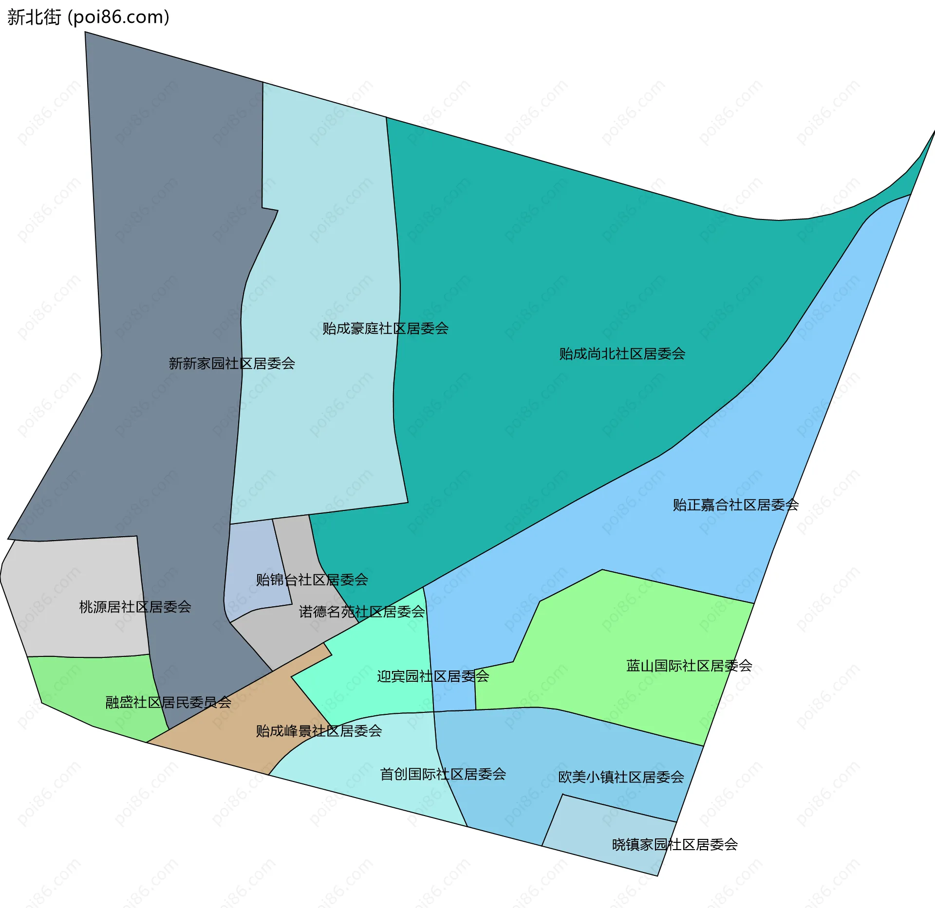 新北街边界地图(五级行政区划)
