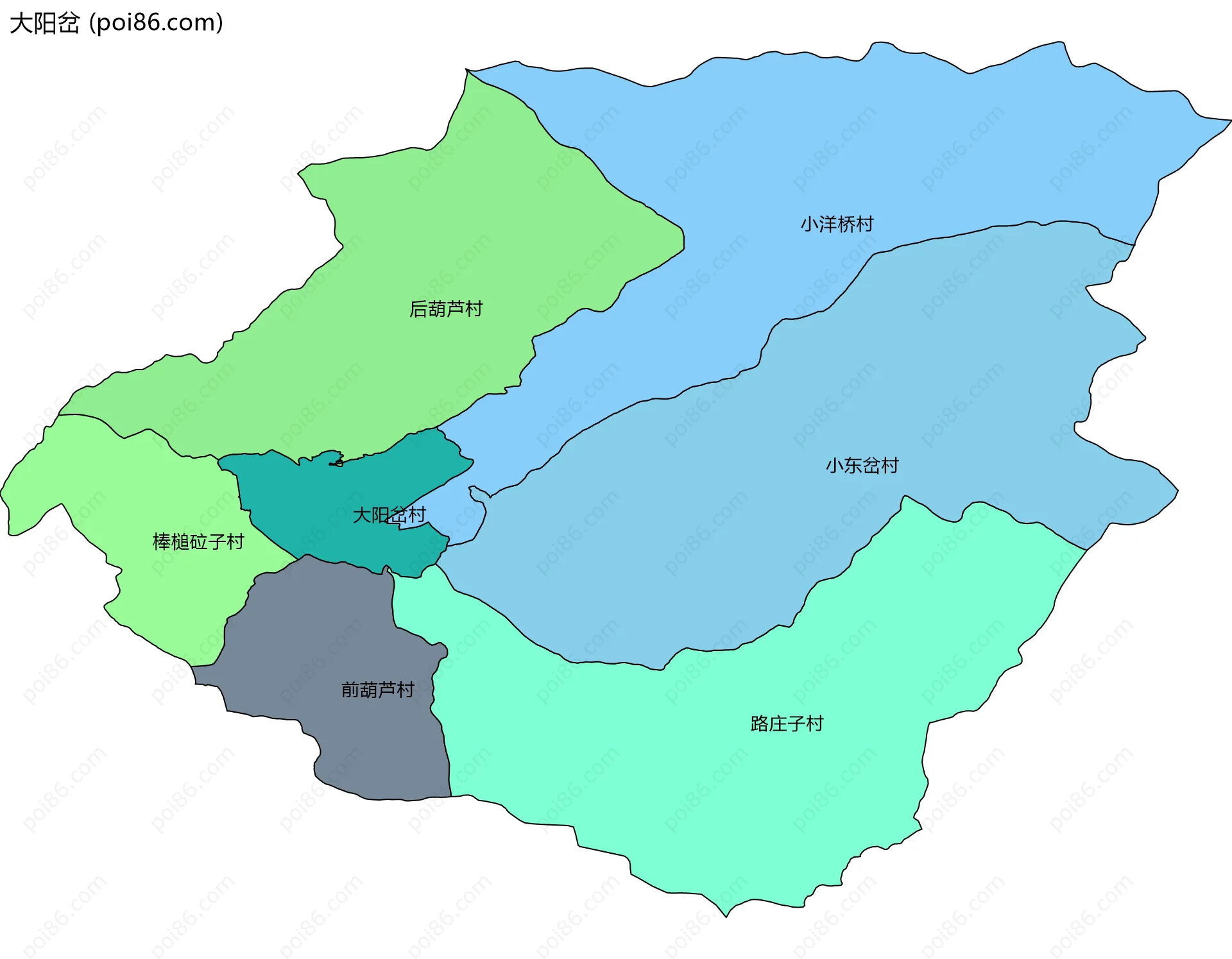 大阳岔边界地图(五级行政区划)