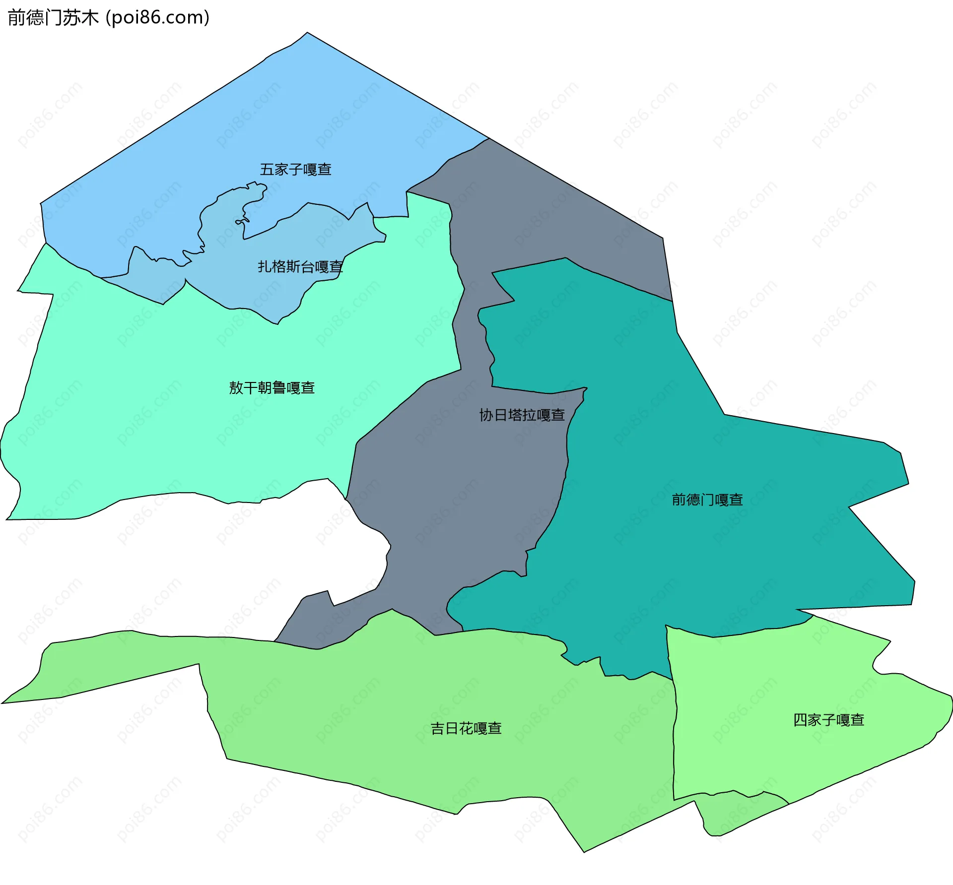 前德门苏木边界地图(五级行政区划)