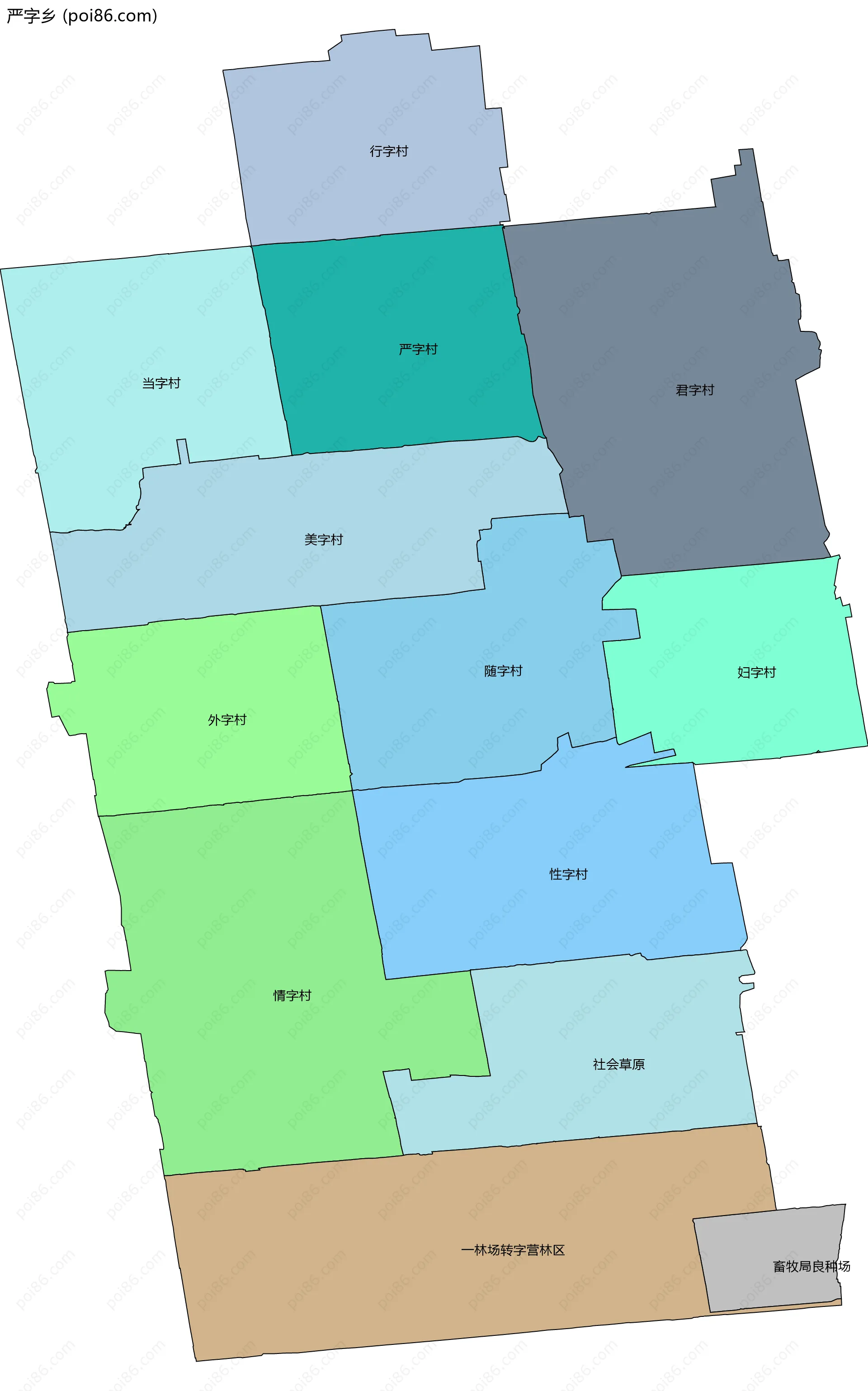 严字乡边界地图(五级行政区划)