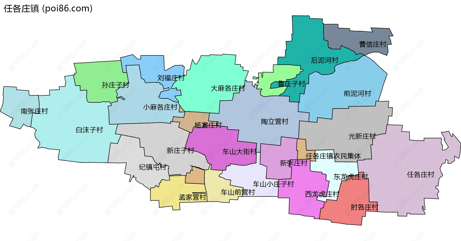 任各庄镇边界地图(五级行政区划)