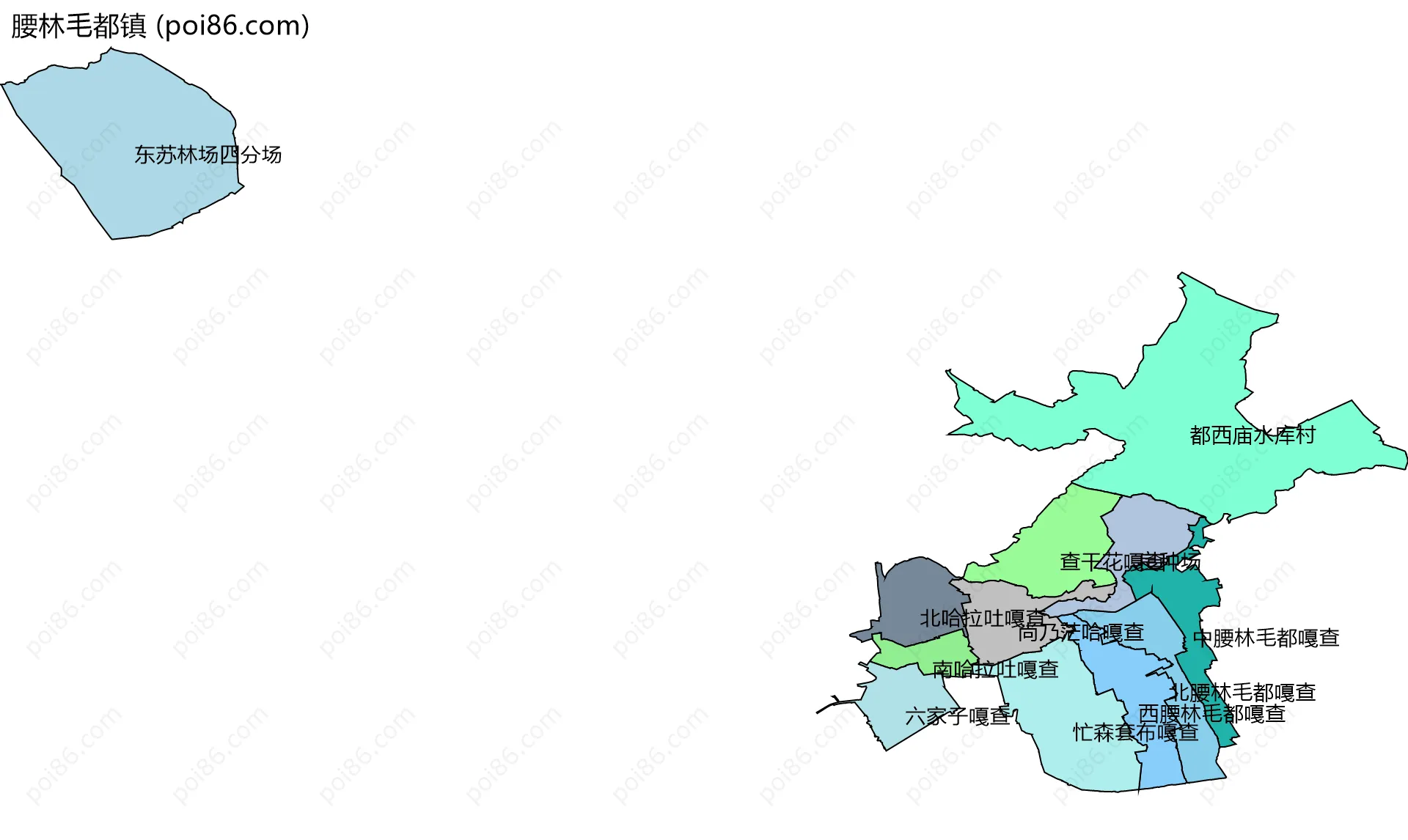 腰林毛都镇边界地图(五级行政区划)