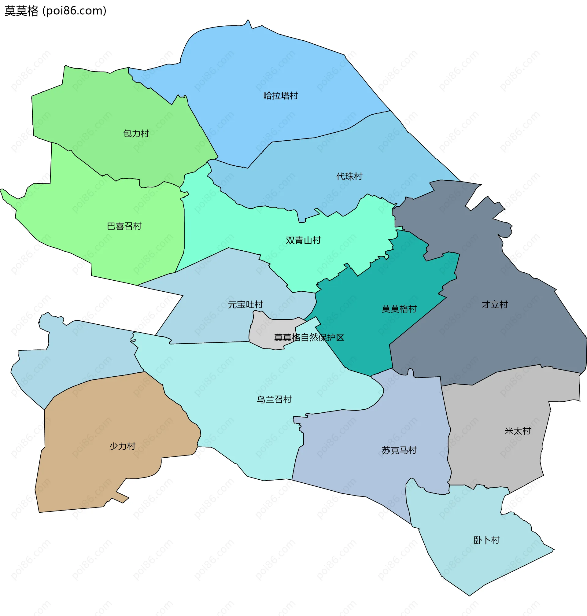 莫莫格边界地图(五级行政区划)