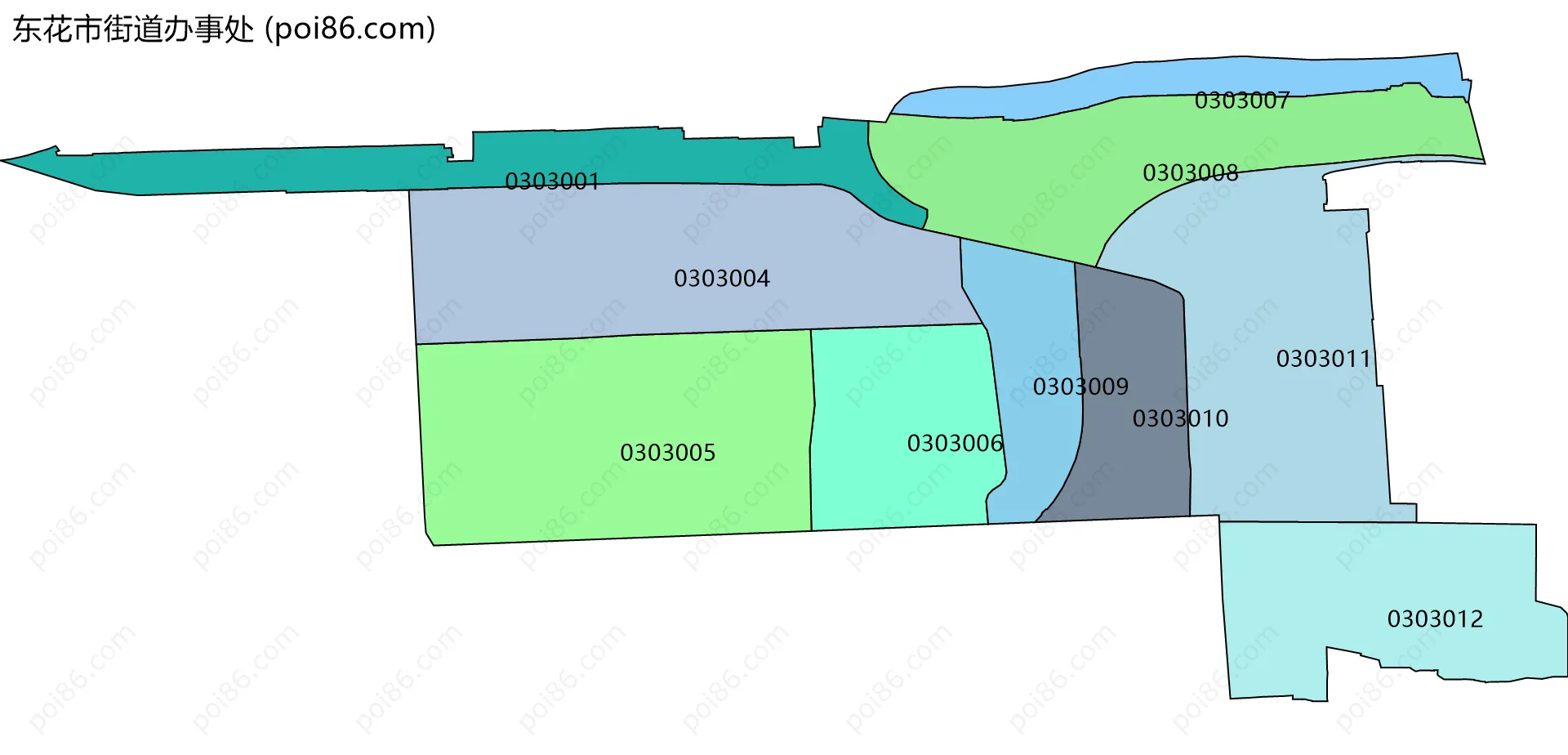东花市街道办事处边界地图(五级行政区划)
