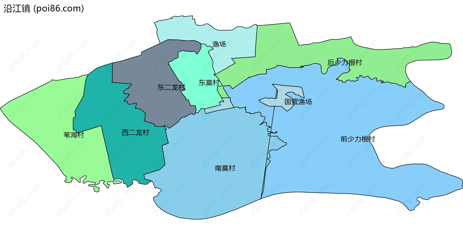 沿江镇边界地图(五级行政区划)