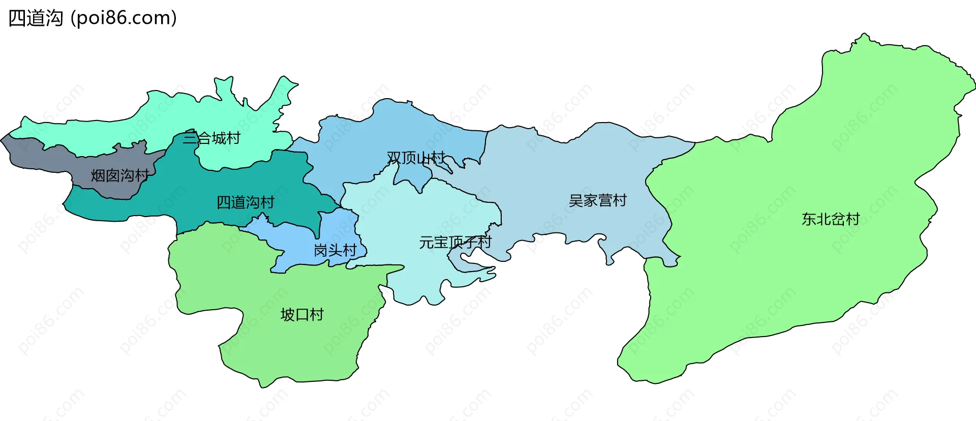 四道沟边界地图(五级行政区划)